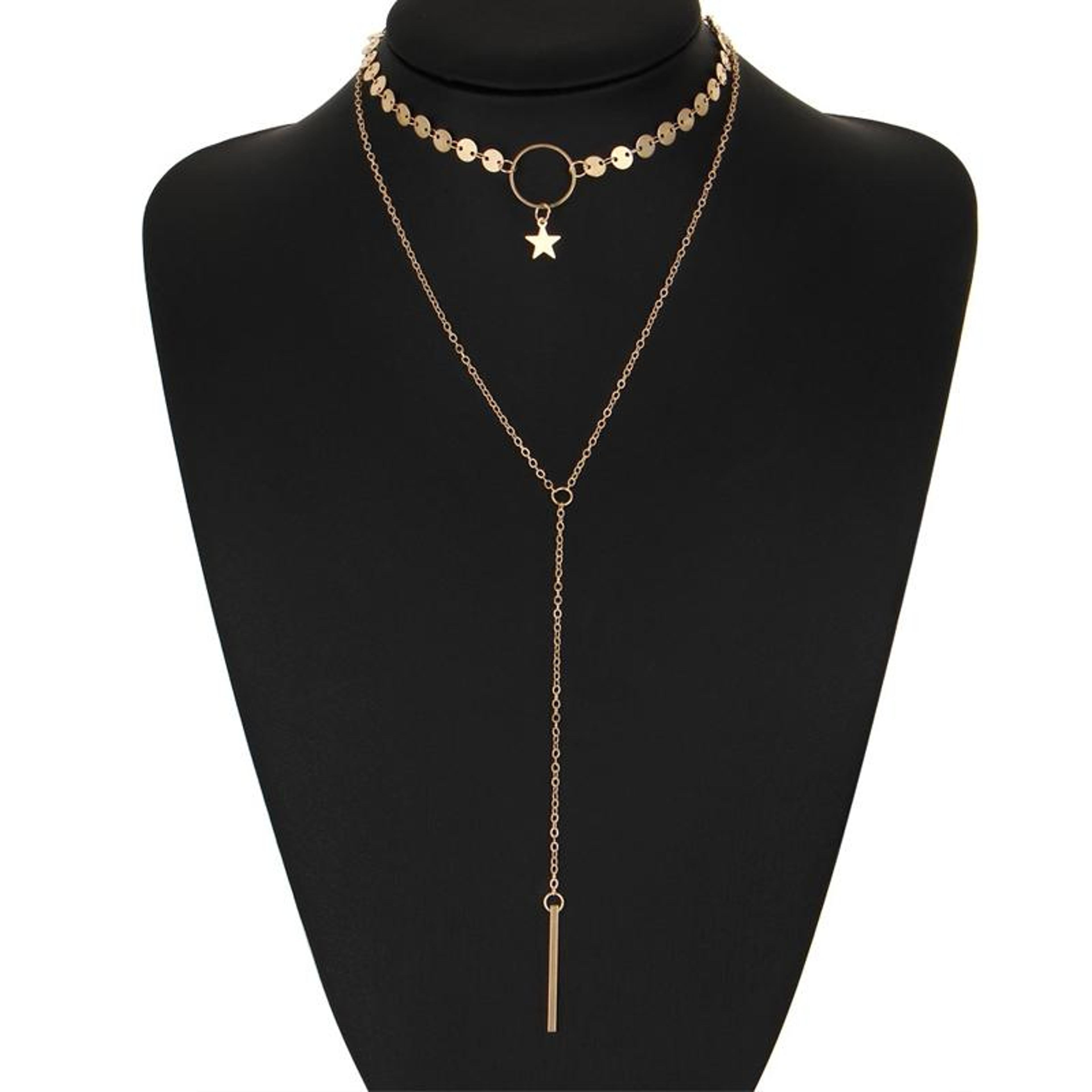 celestial star tassel layered necklace for women double layer clavicle chain