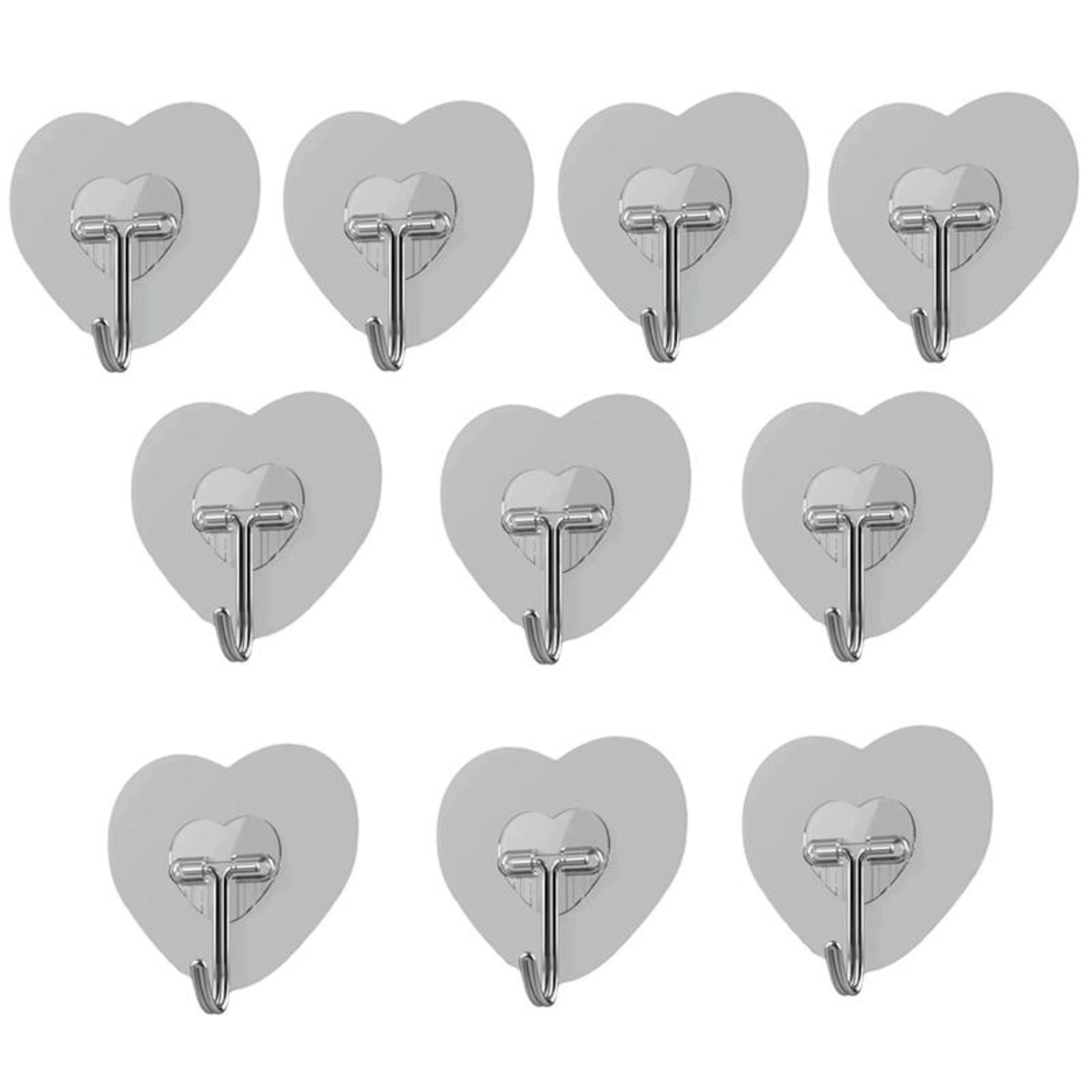 10pcs transparent adhesive hooks rotating heart wall hangers for keys, towels & home organization