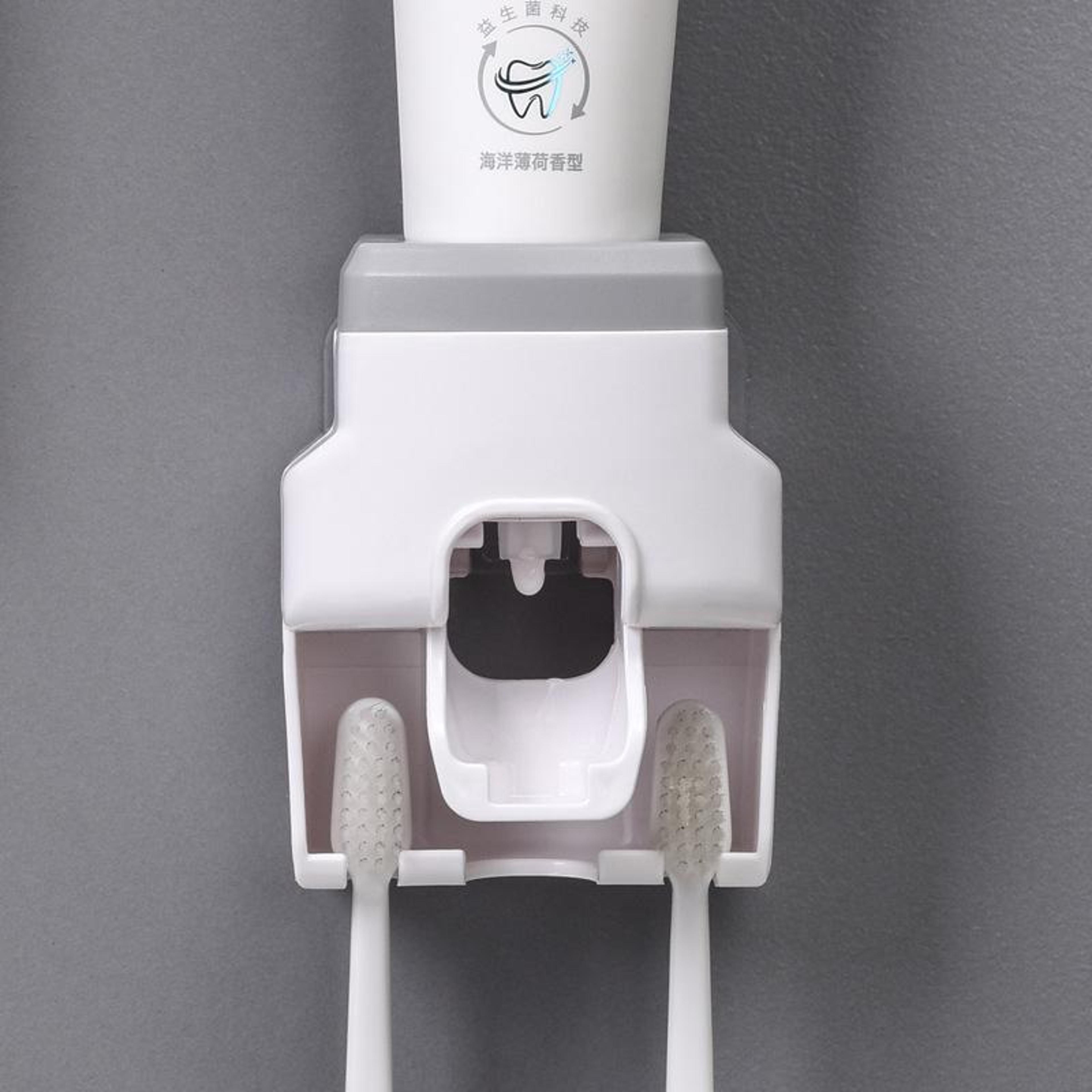 2pcs automatic toothpaste dispenser & wall mounted toothbrush holder set
