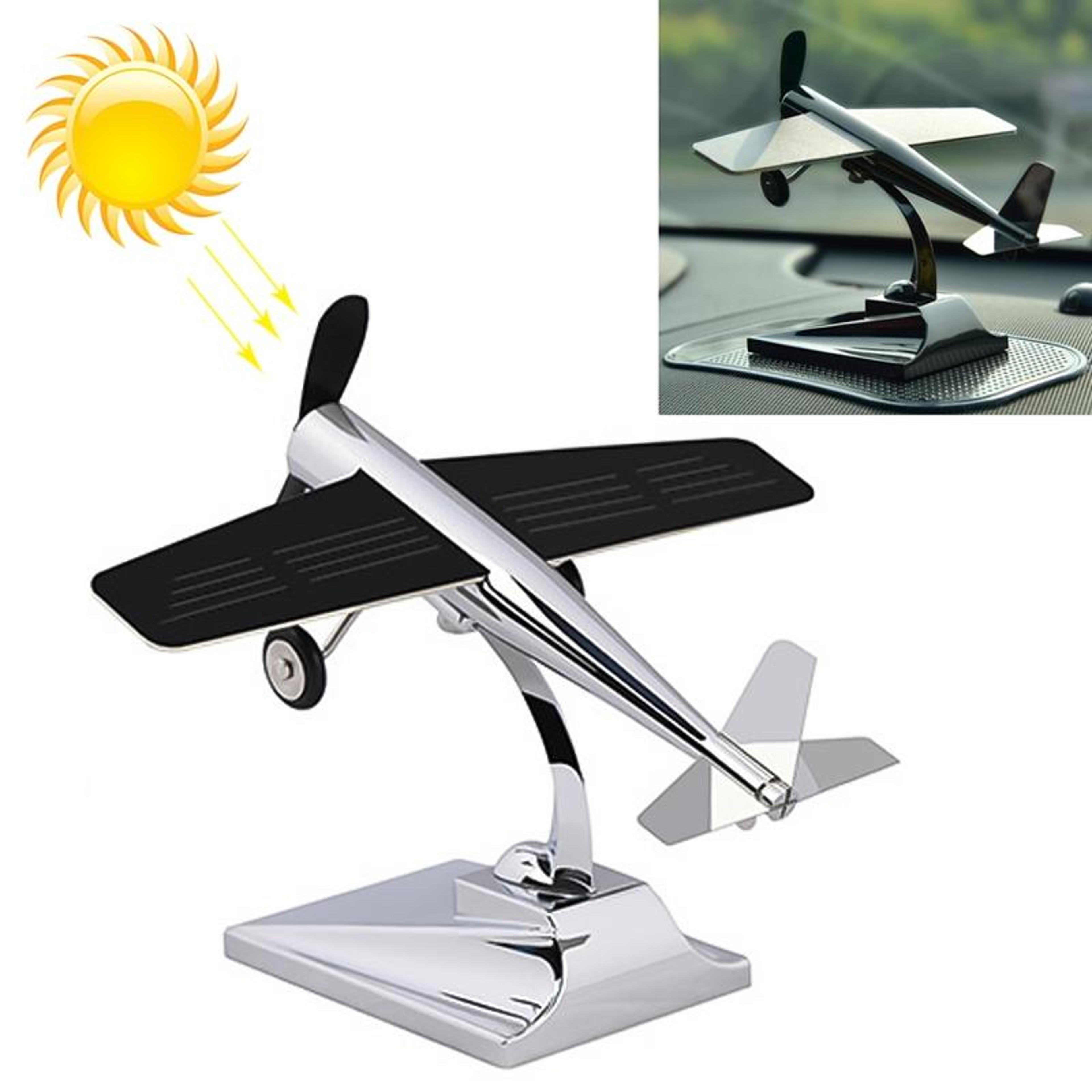 solar-powered rotating airplane dashboard ornament, zinc alloy aircraft car decor