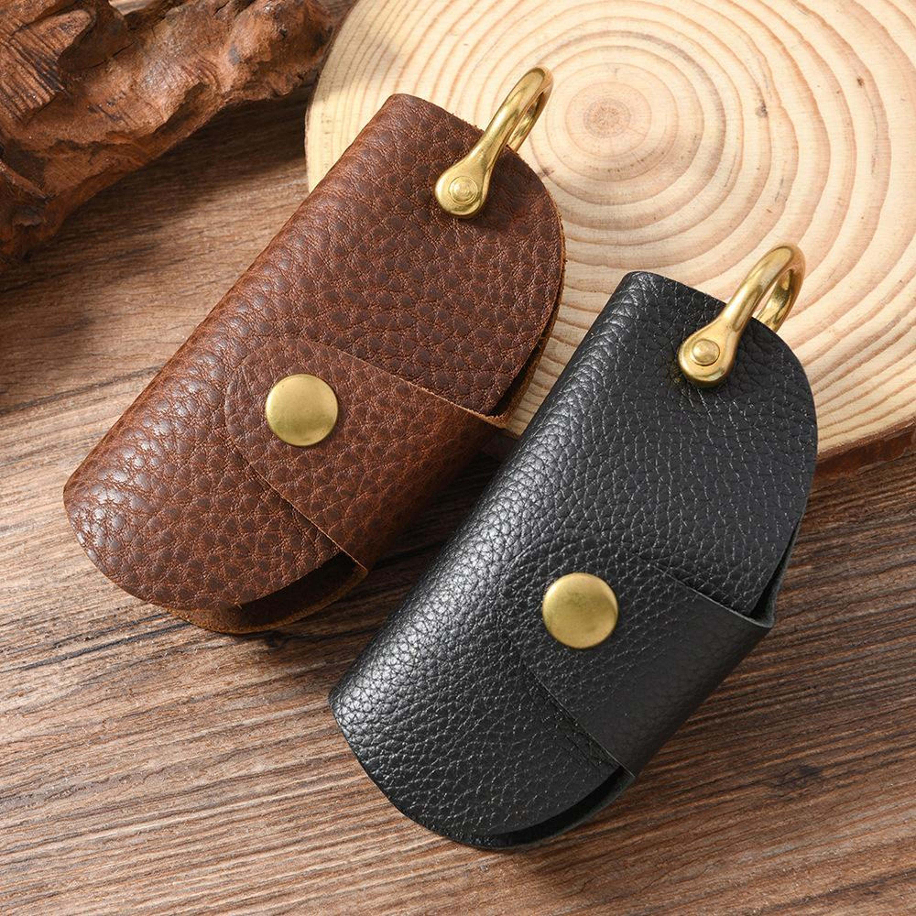 vintage genuine leather key holder with belt clip key organizer for car & everyday carry