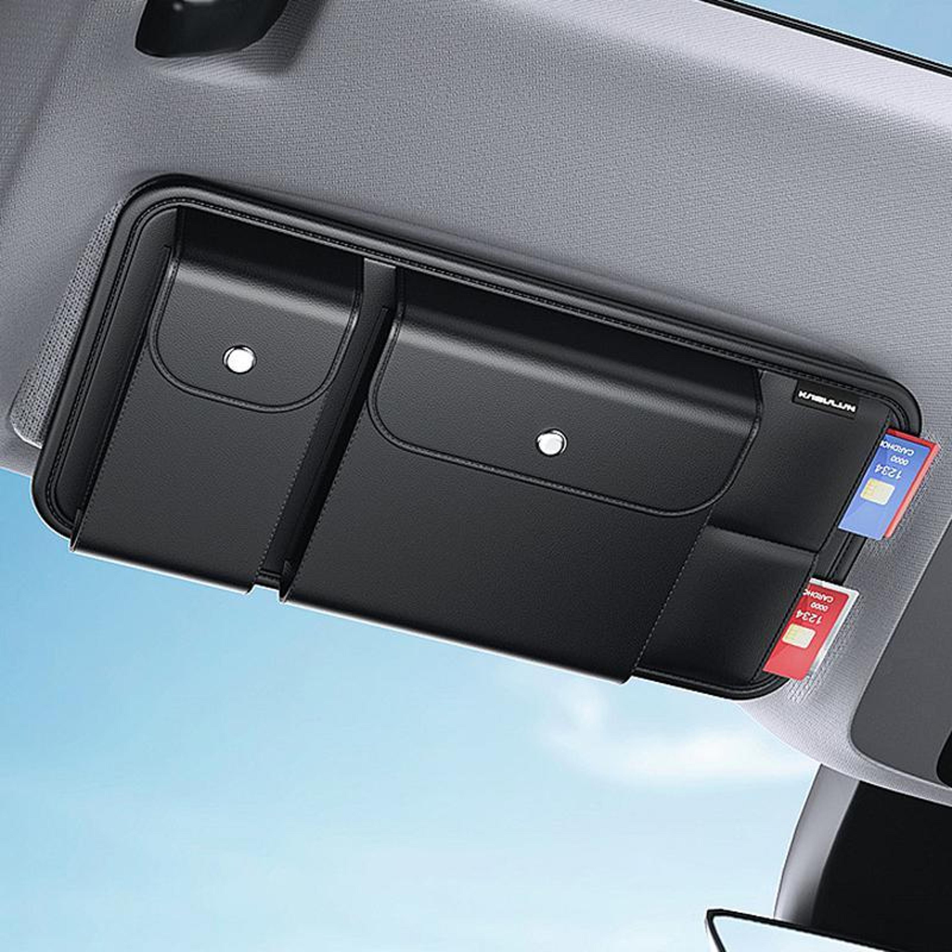 premium car sun visor organizer with glasses holder & license storage pocket