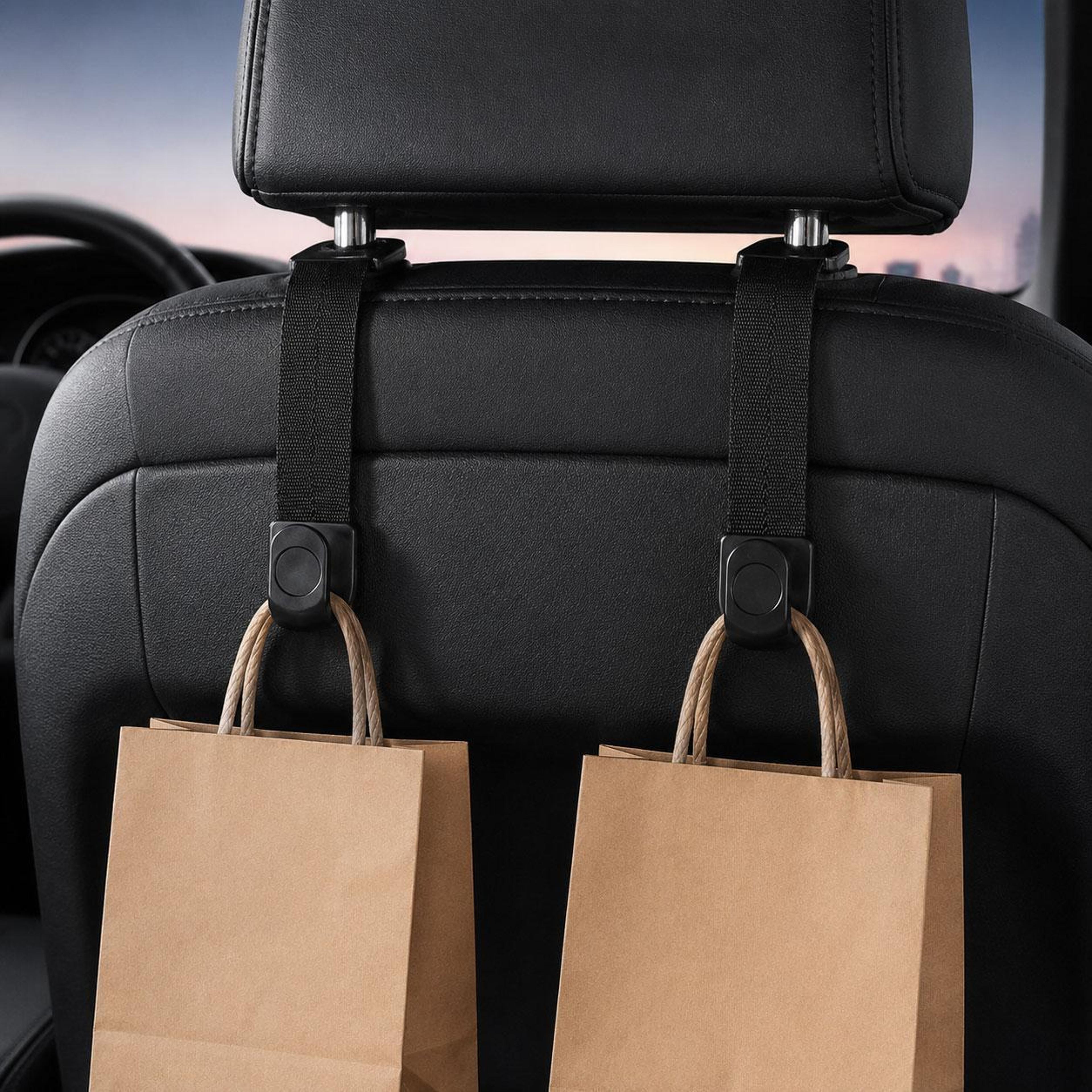 universal car headrest hooks 2pcs heavy duty backseat organizer for purses, grocery bags & coats