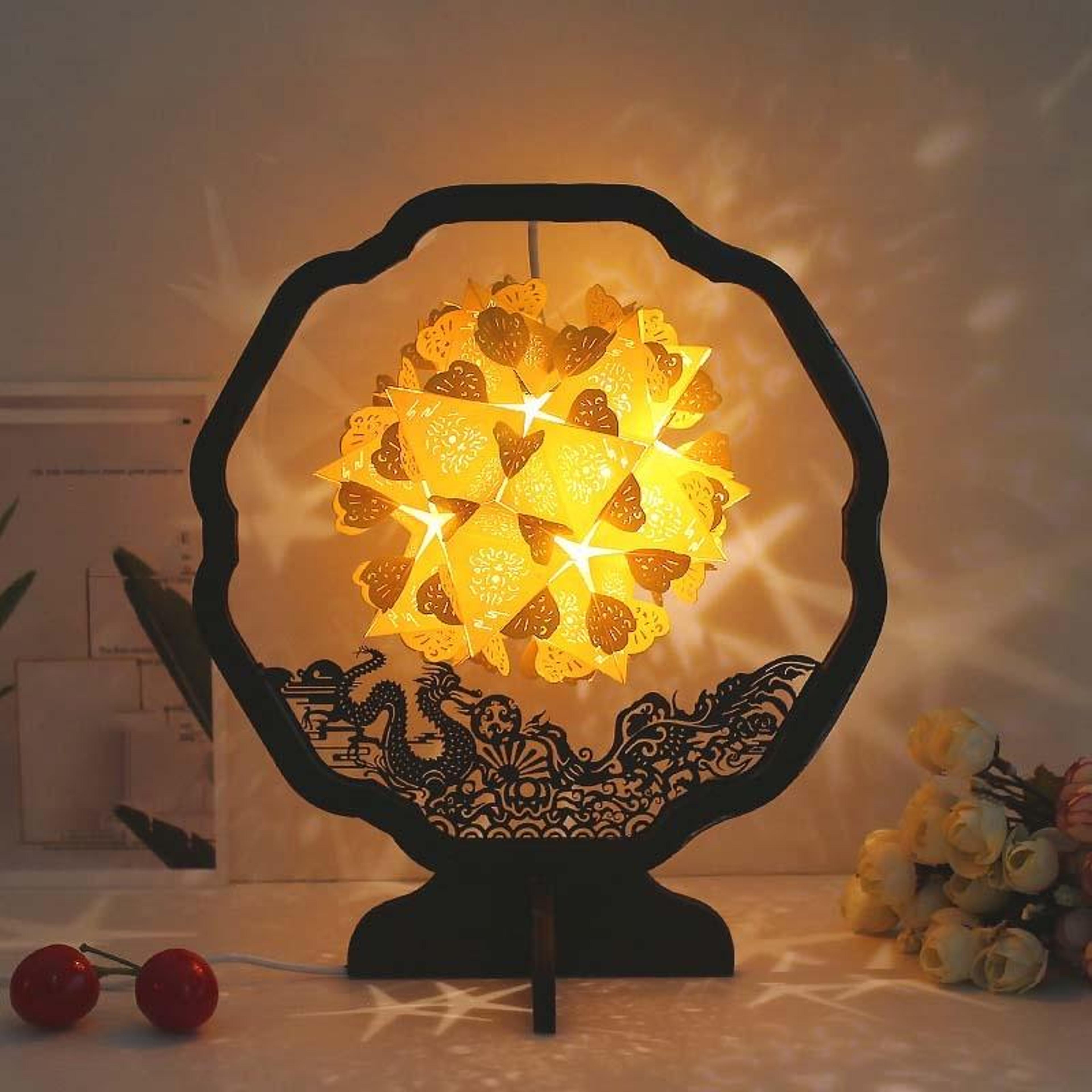 diy paper carving lamp, handmade shadow light lamp usb night light decor
