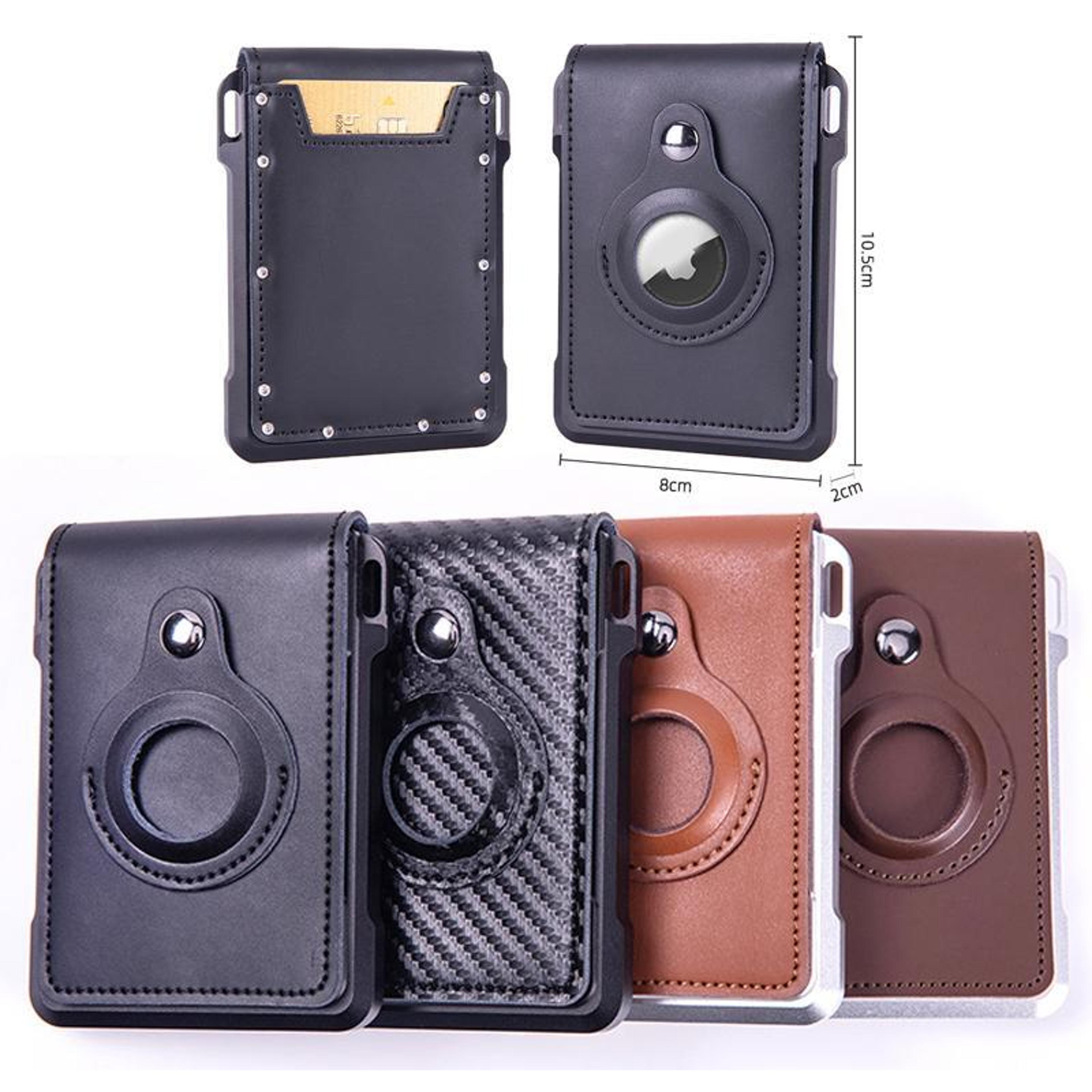 airtag rfid leather wallet card holder for men & women with secure metal frame