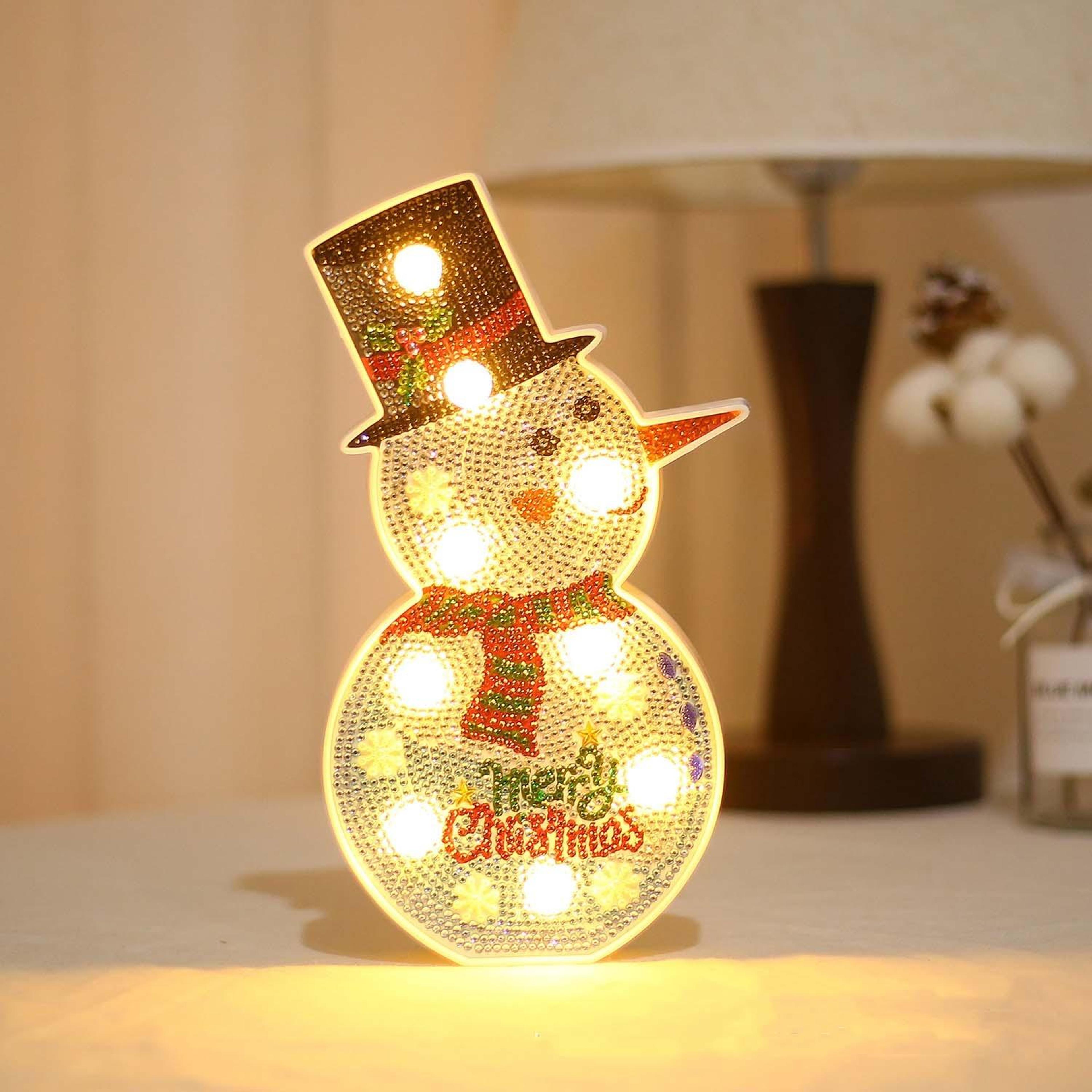 diy christmas diamond painting night light kit, led table lamp craft decoration