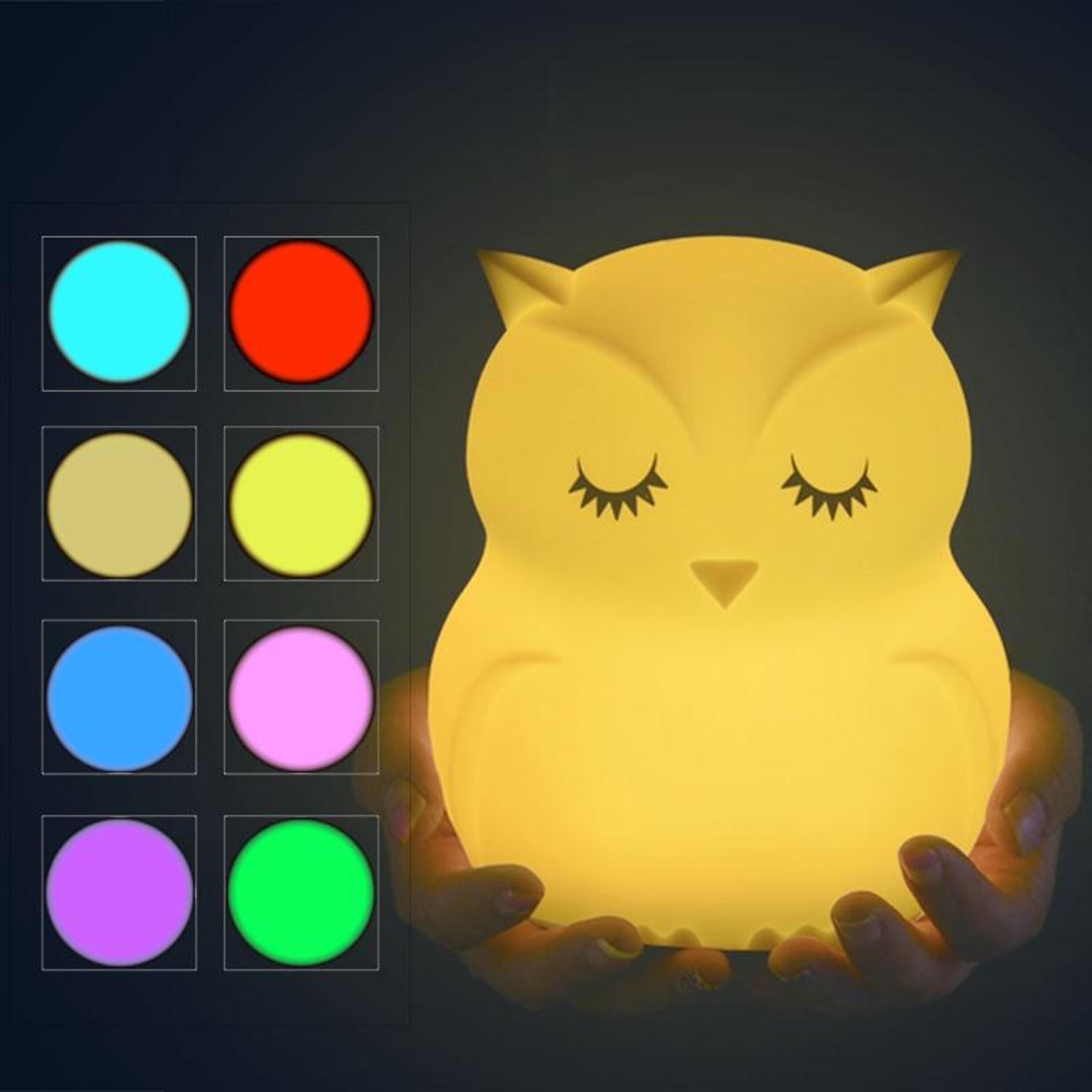 owl glow usb rechargeable silicone night light for kids, nursery & bedroom decor