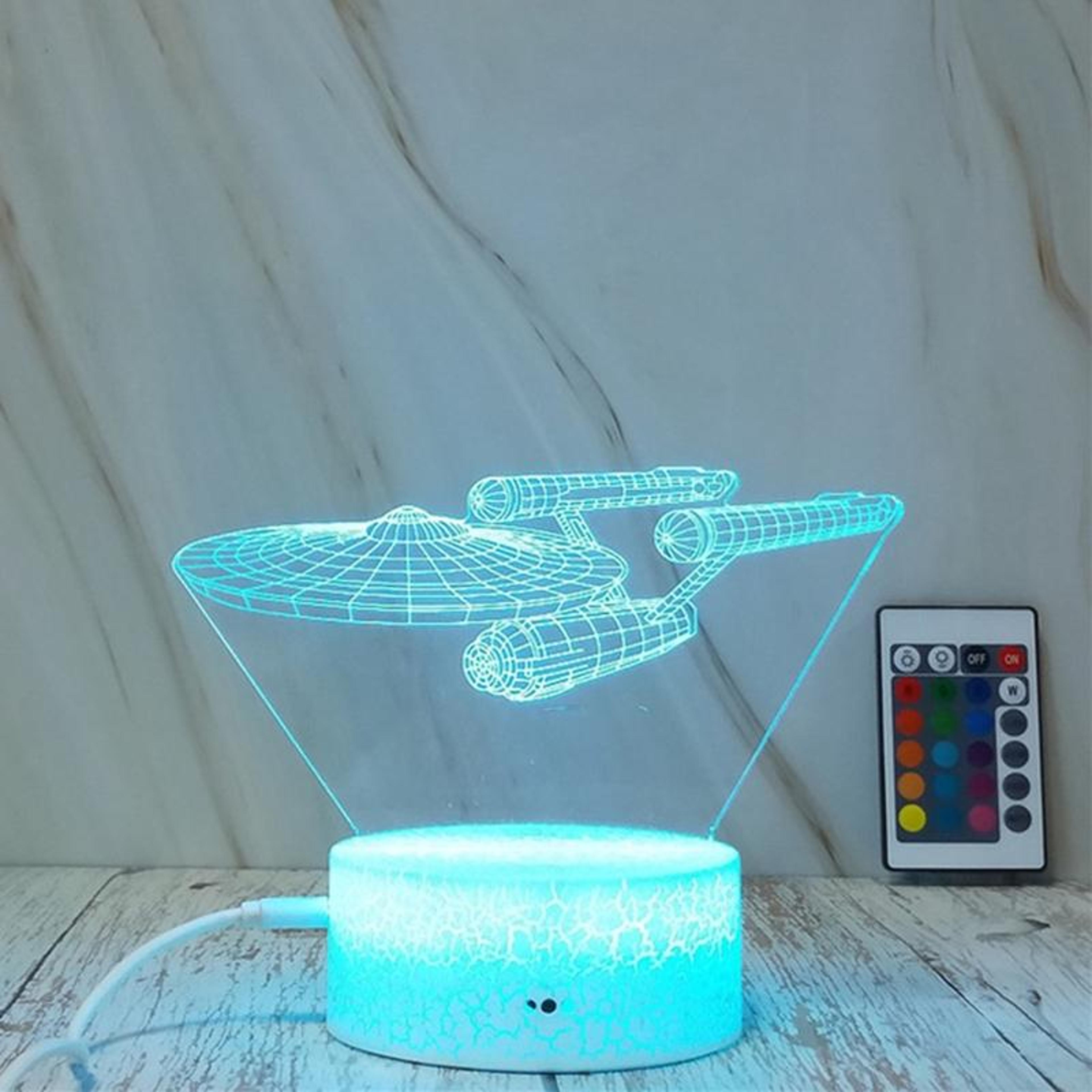 spaceship 3d led night light with remote control & 7 color changing modes