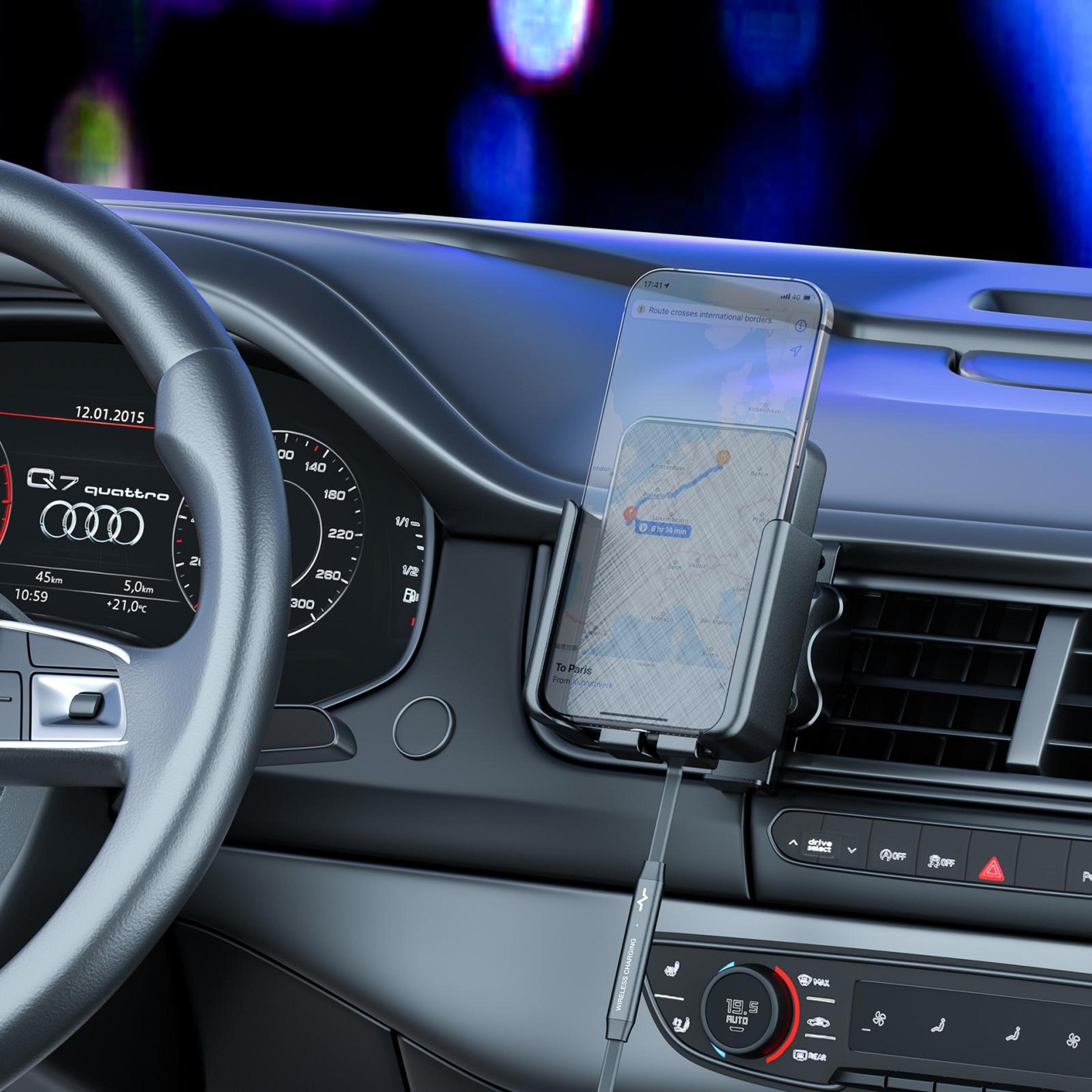 wireless car charger & car phone holder with secure vent mount