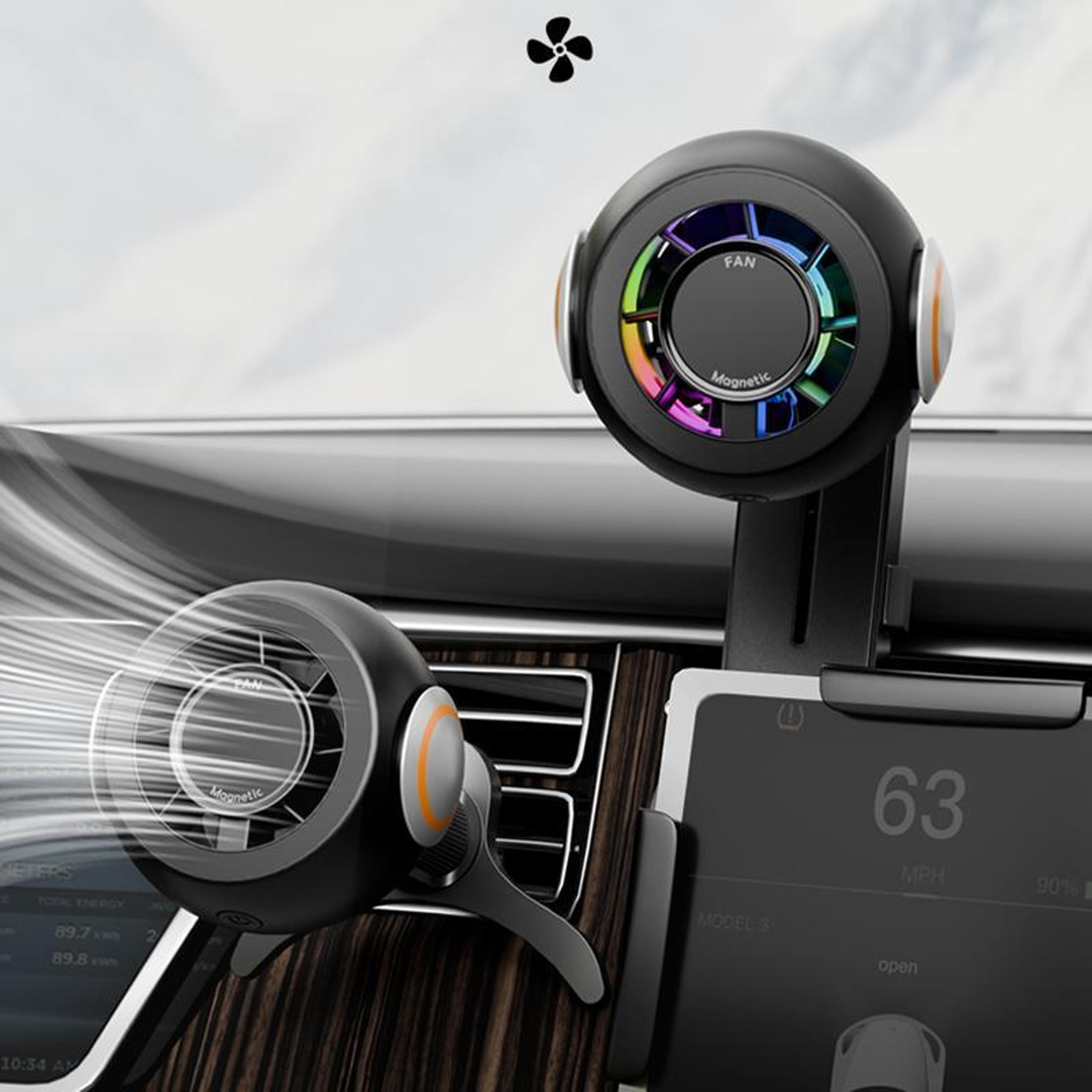 4-in-1 magnetic car phone holder with cooling fan, aroma diffuser & rgb ambient light