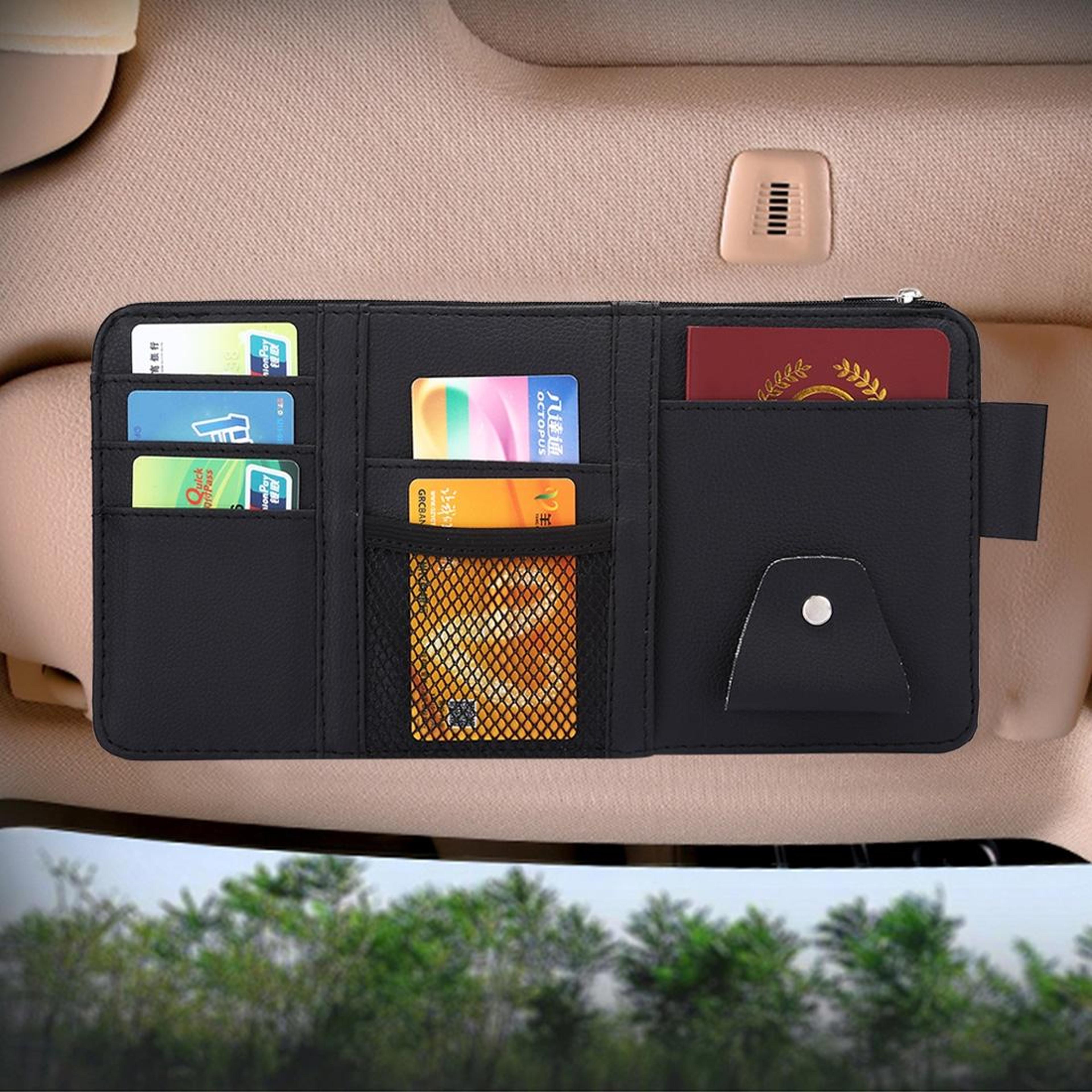 premium pu leather car sun visor organizer & cd holder with card storage