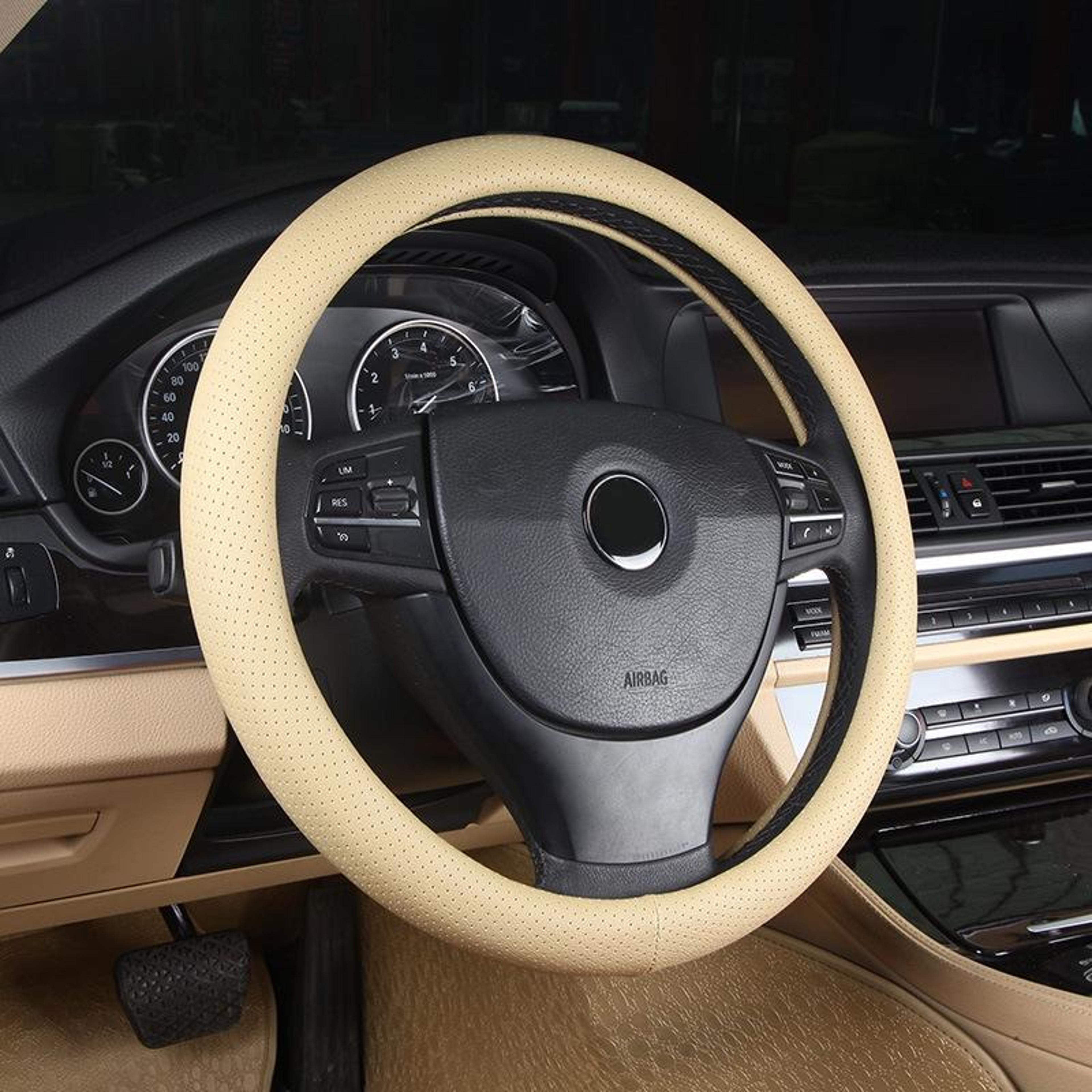 universal hand-stitched pu leather steering wheel cover with diy sewing kit
