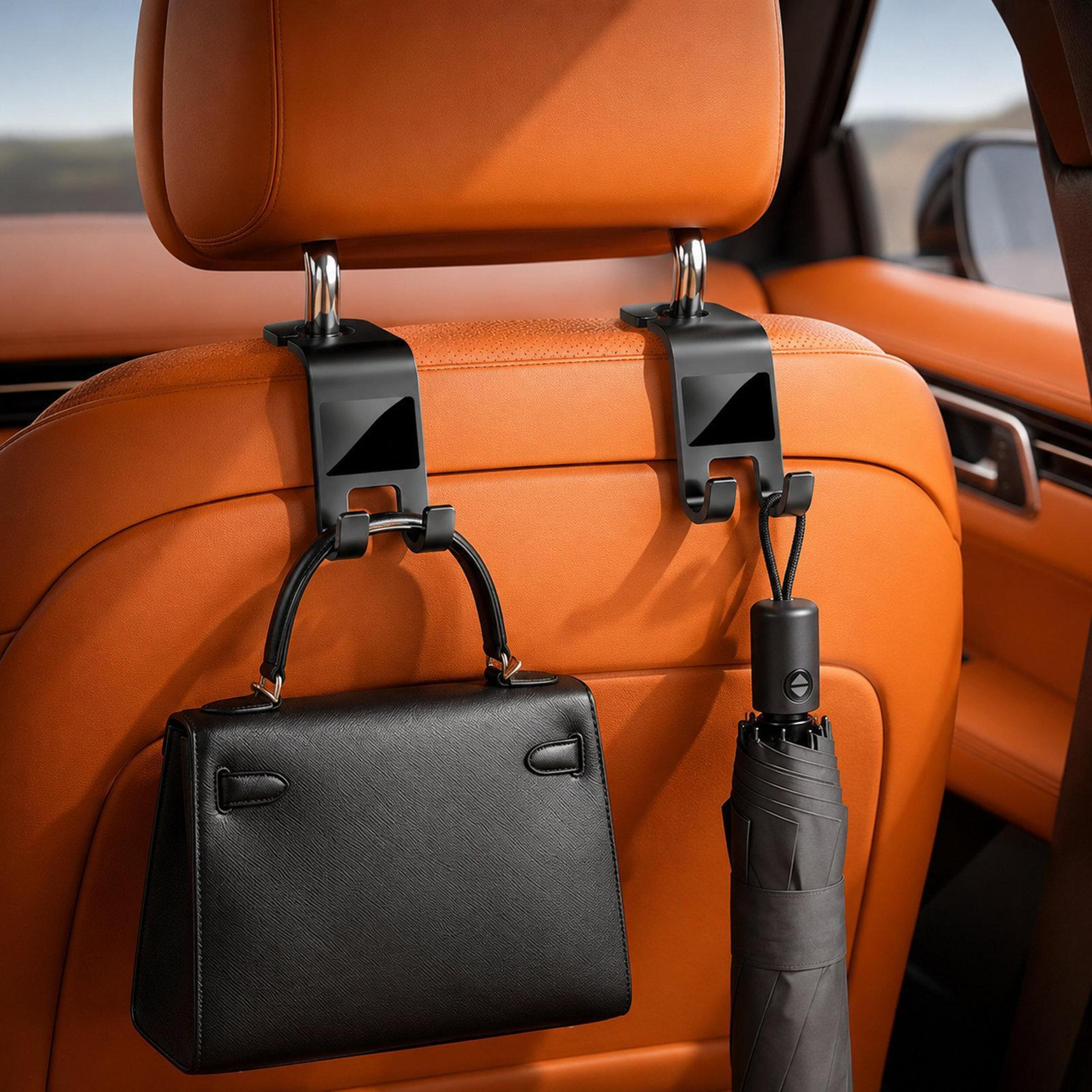 2-in-1 car headrest hooks with 360° tablet holder & backseat organizer 2-pack