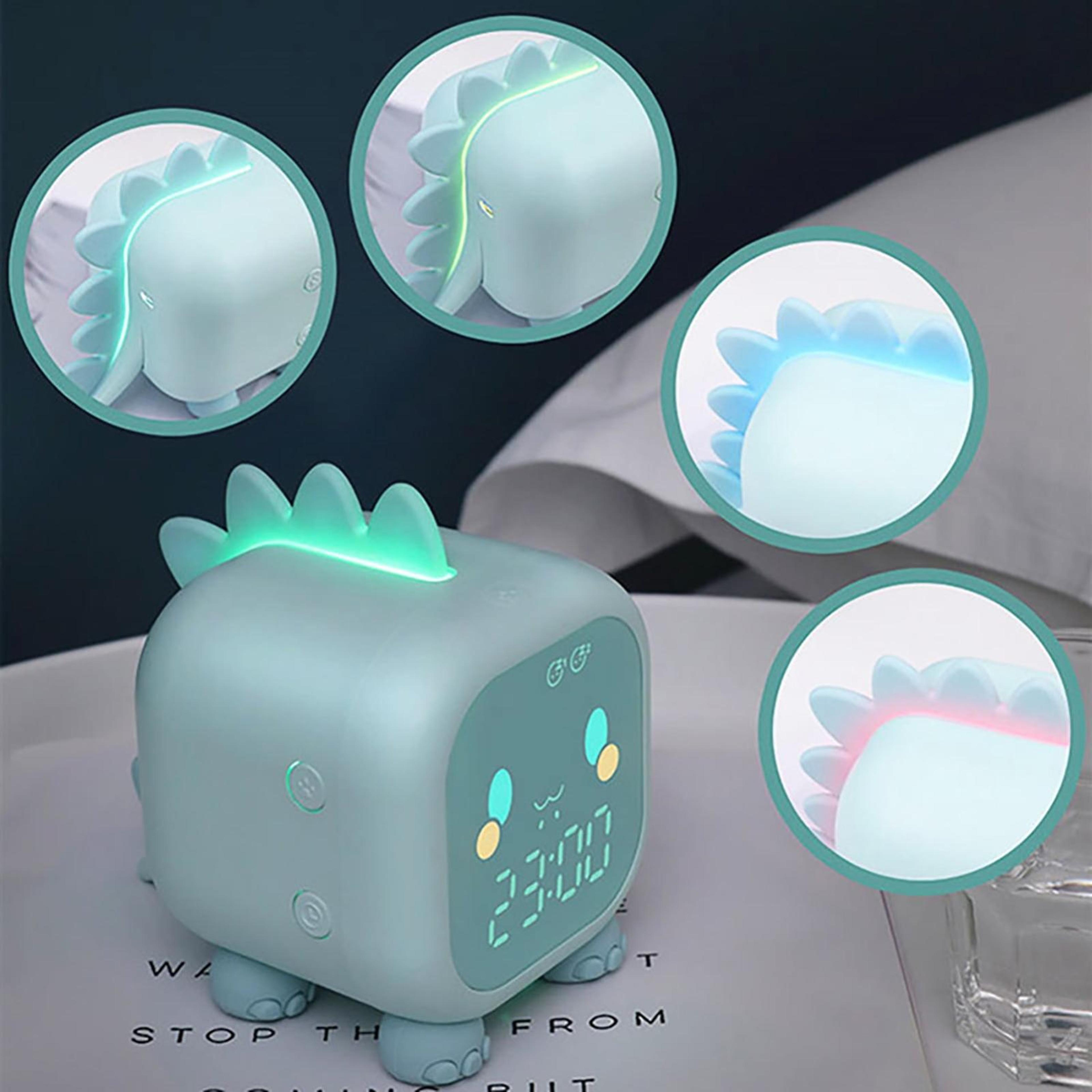dinosaur kids alarm clock with night light & voice activation rechargeable bedside clock