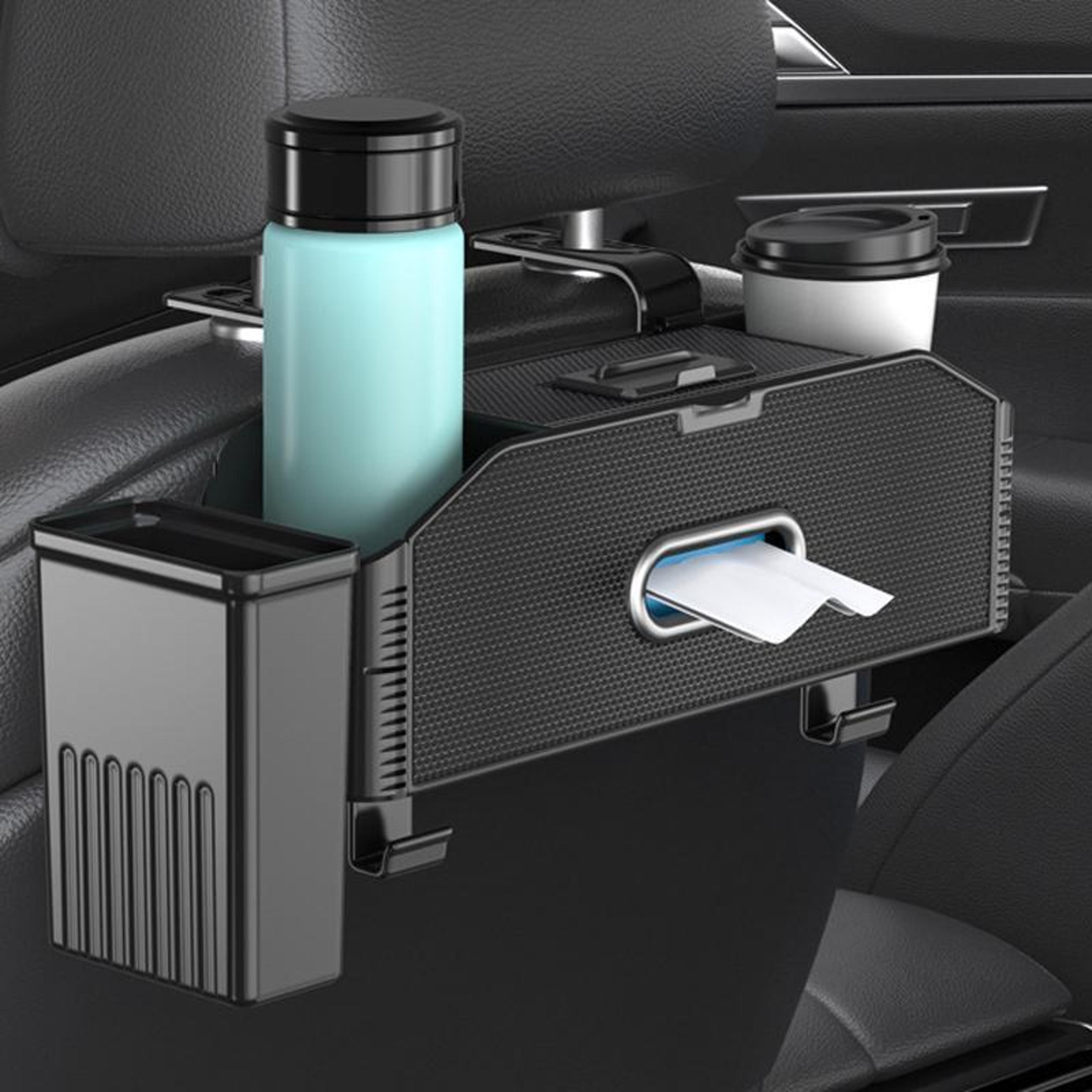 car seat organizer with retractable cup holder & phone storage pocket