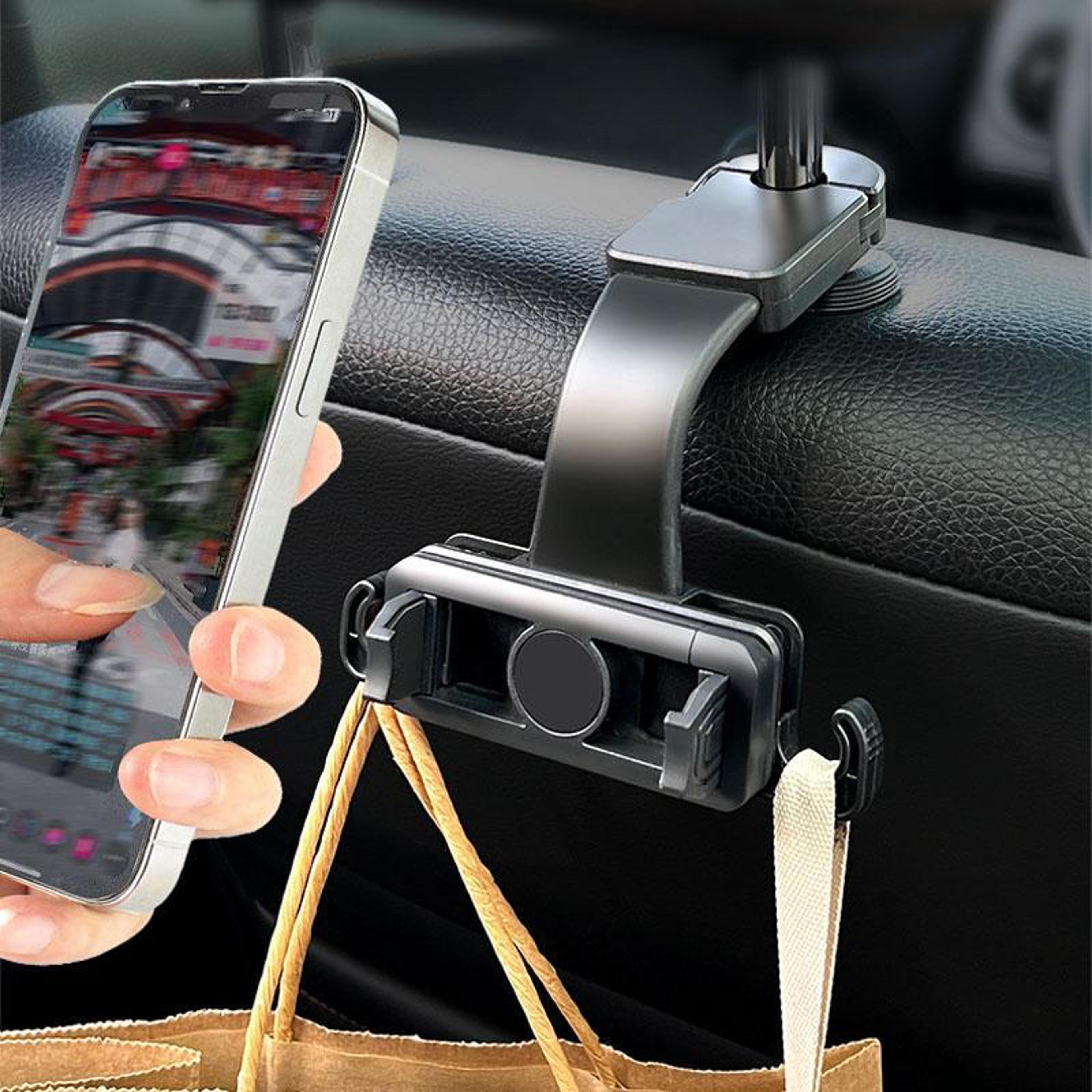 360° rotating backseat phone holder & headrest storage hooks for cars