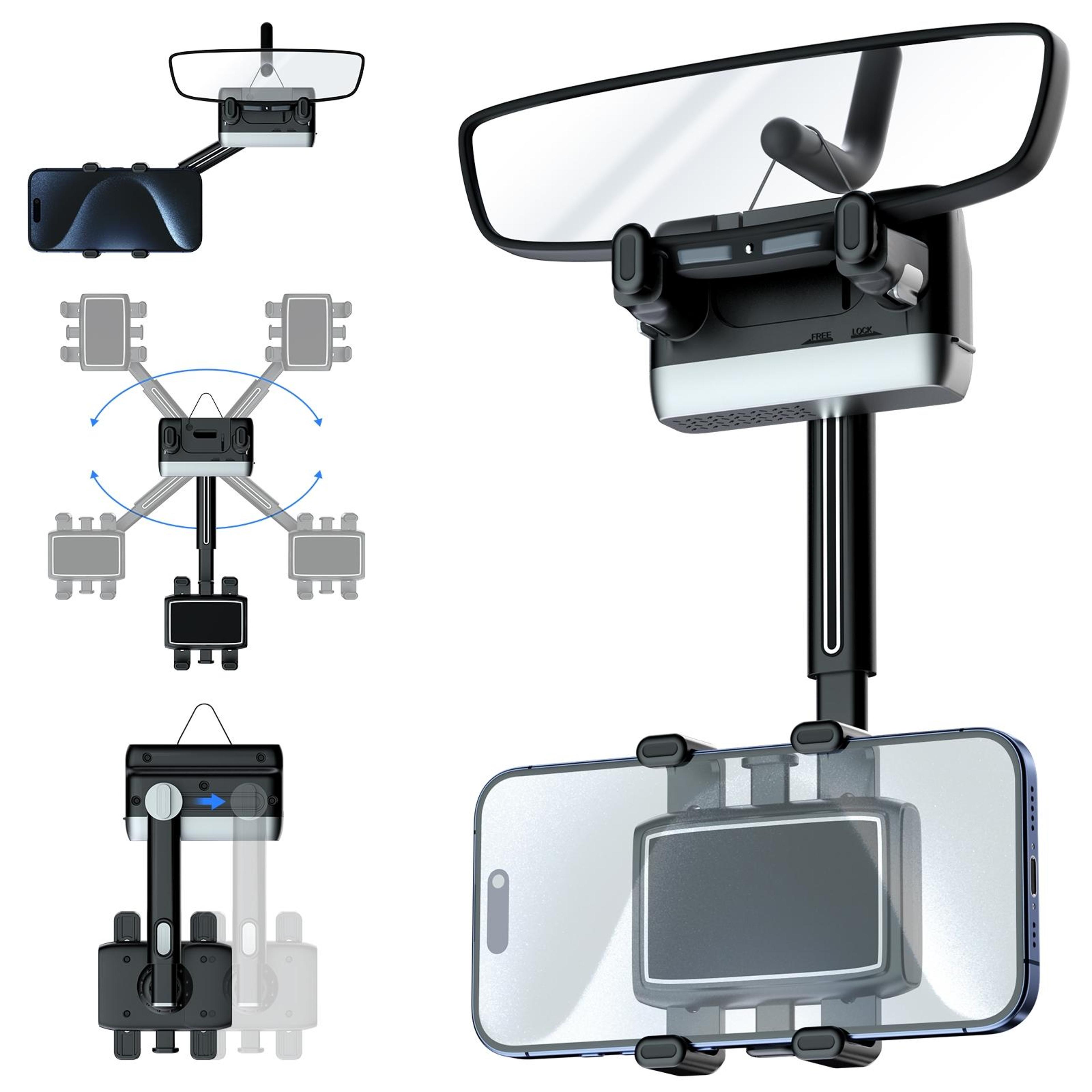 360 rearview mirror phone mount adjustable car smartphone holder