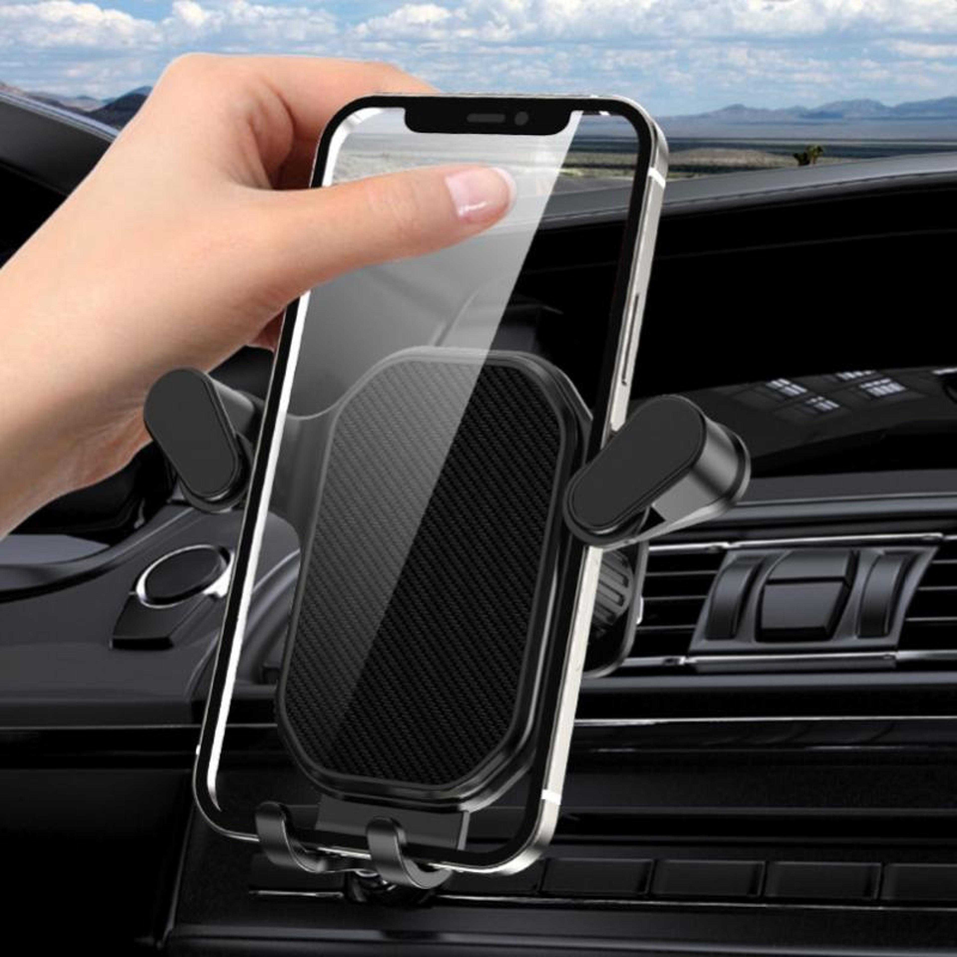 car air vent phone holder hook mount with adjustable grip & secure dashboard-free design