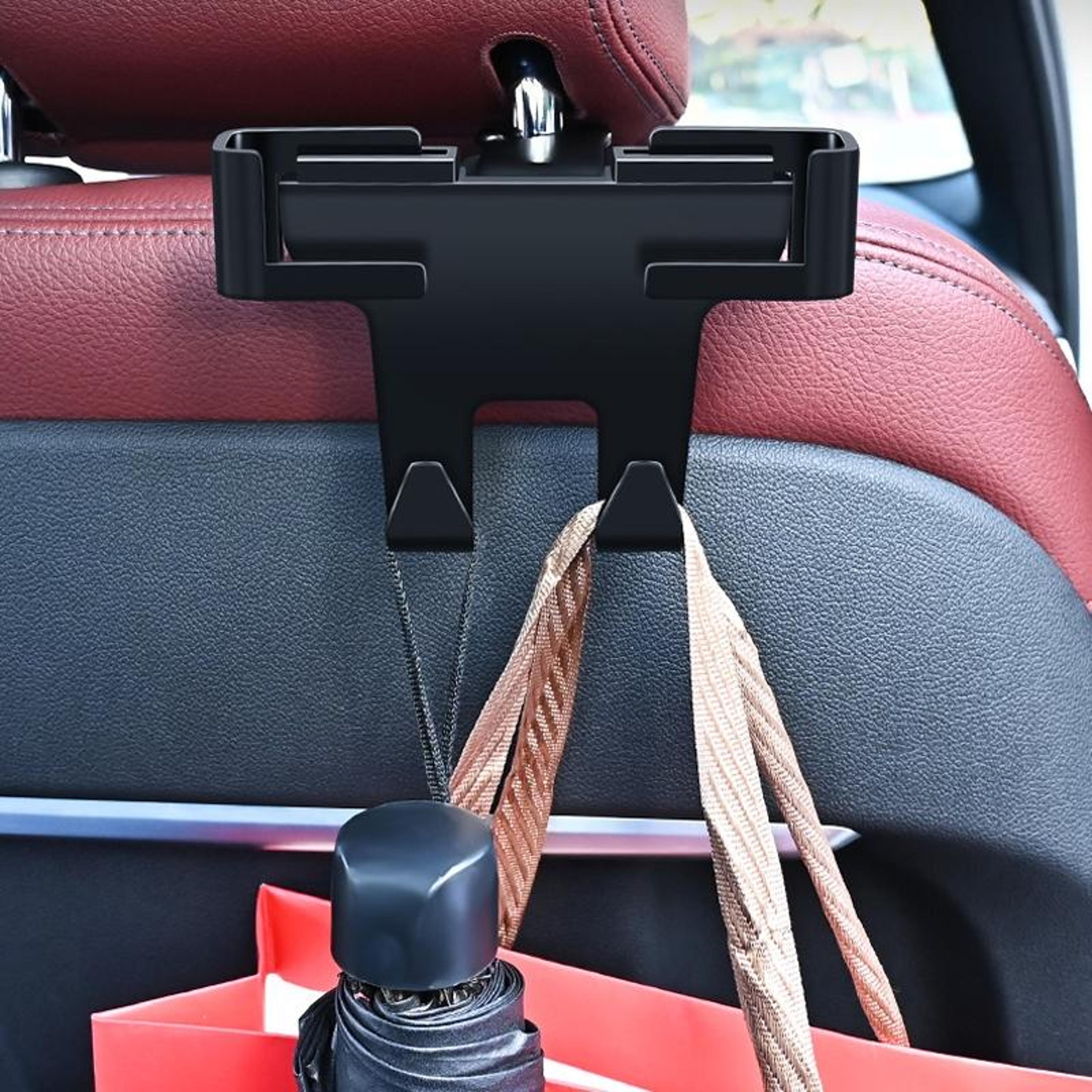 car headrest phone holder & storage hook organizer for bags, groceries and travel