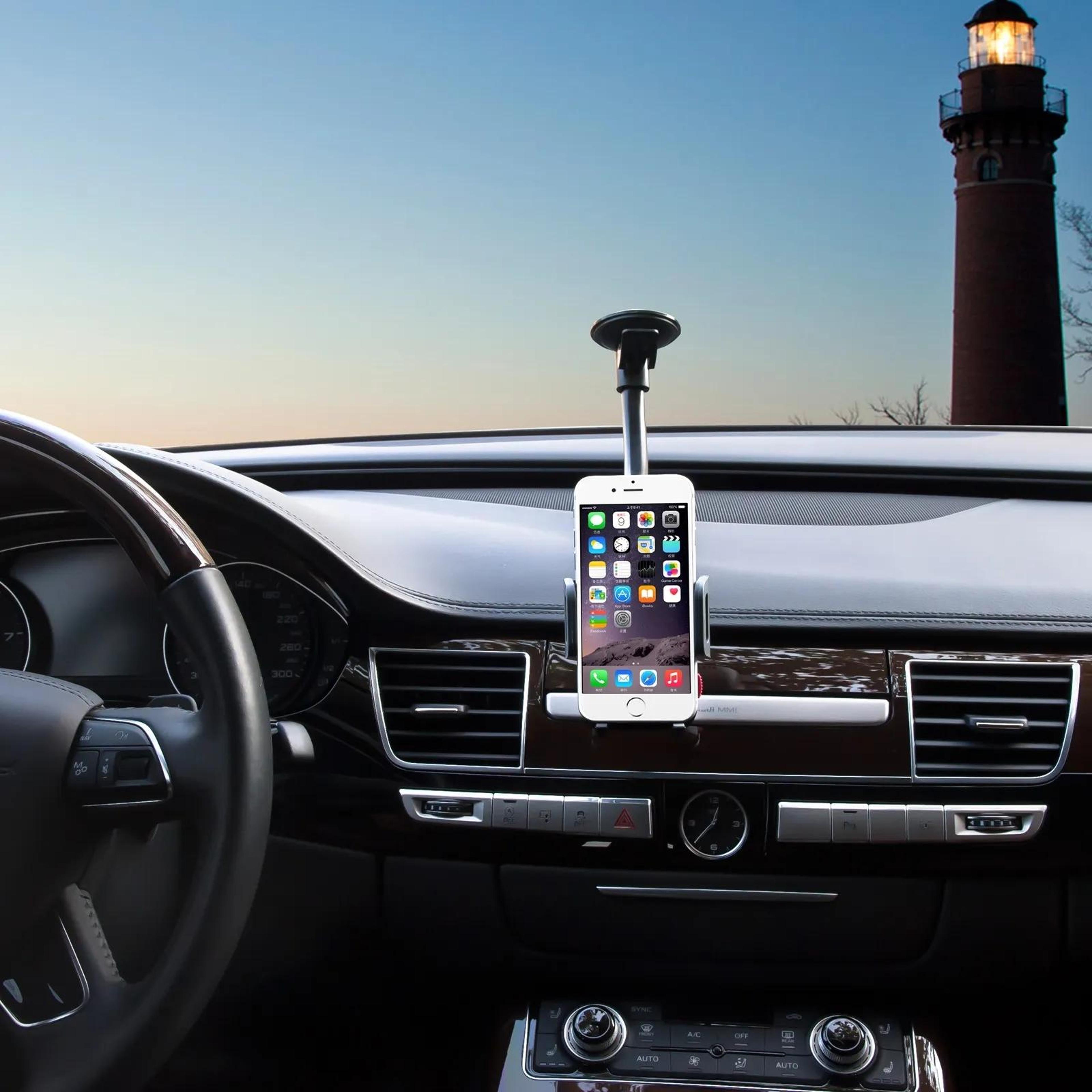 universal car phone mount with long gooseneck & 360° rotation