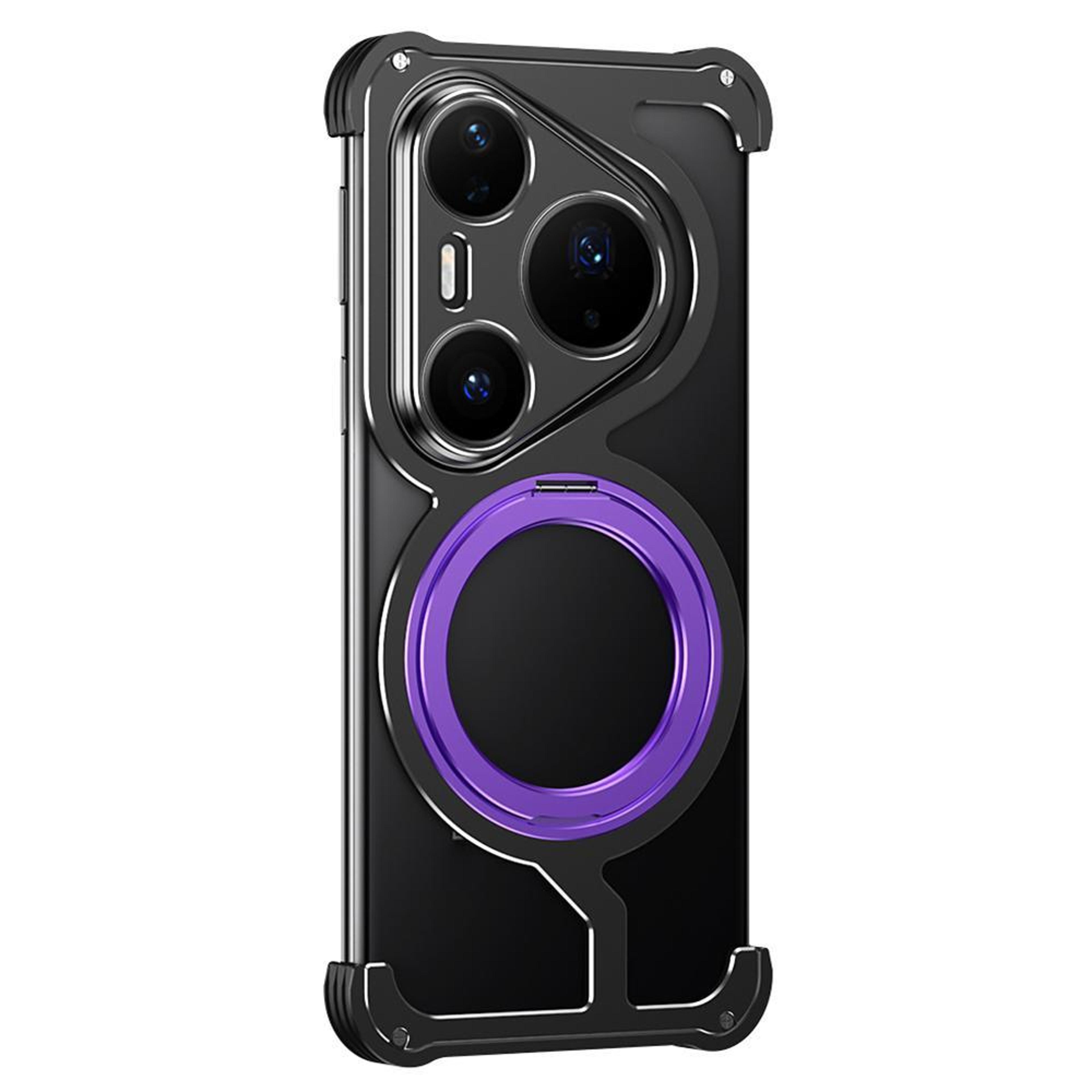 huawei pura 80 pro metal bumper case with magnetic car mount & 360° ring holder