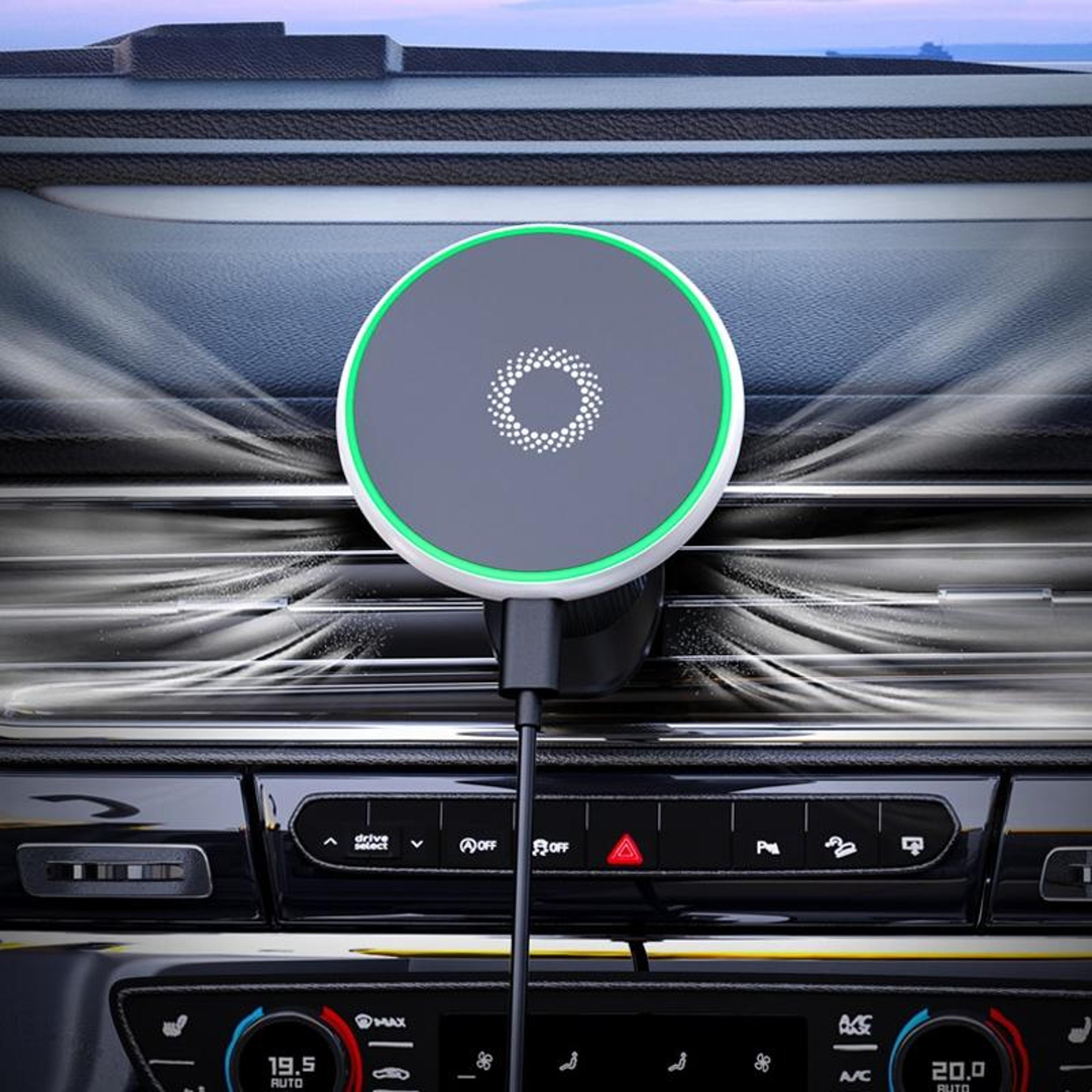 15w magnetic wireless car charger magsafe car mount with led atmosphere light air vent phone holder