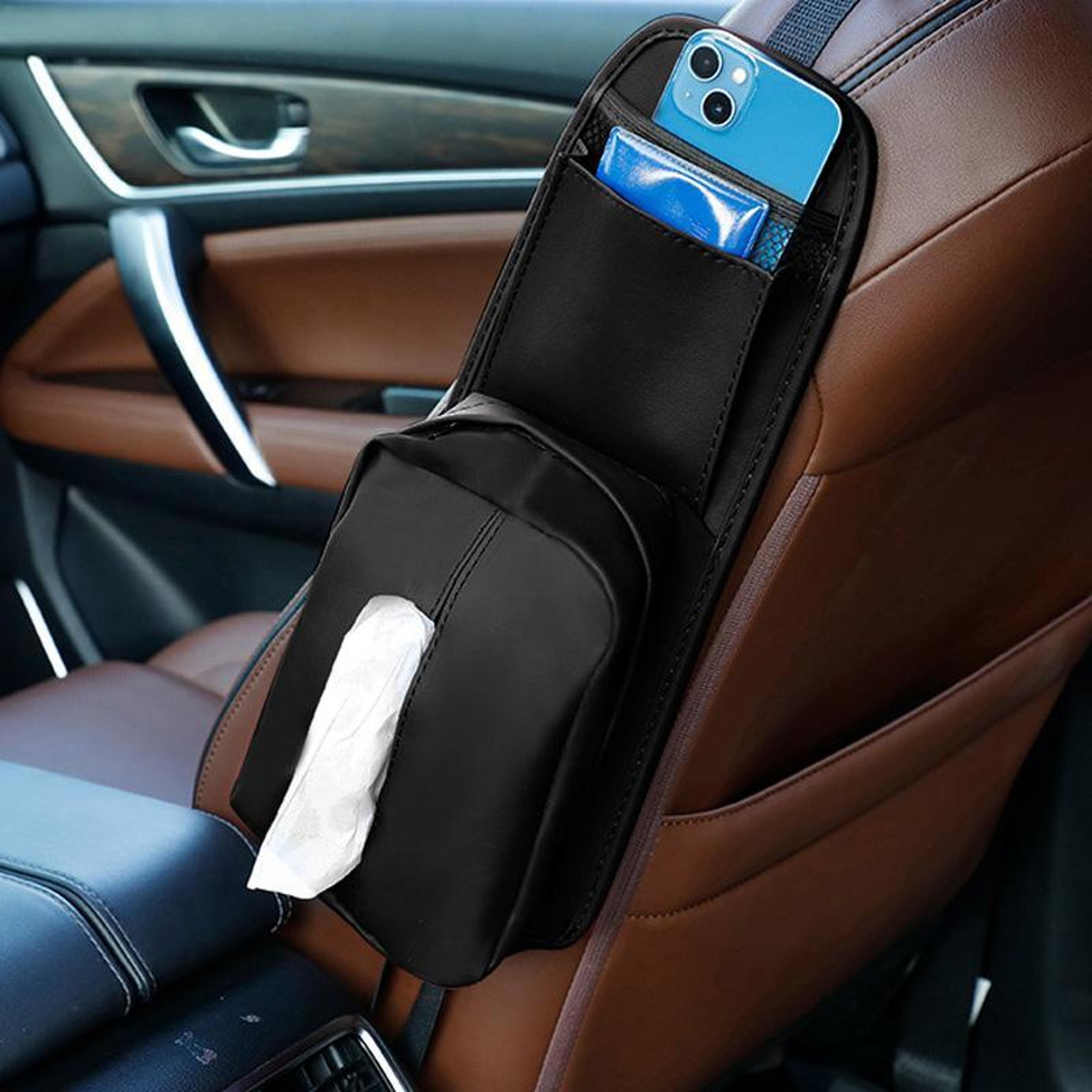 car seat organizer leather tissue holder storage pocket for easy in-car organization