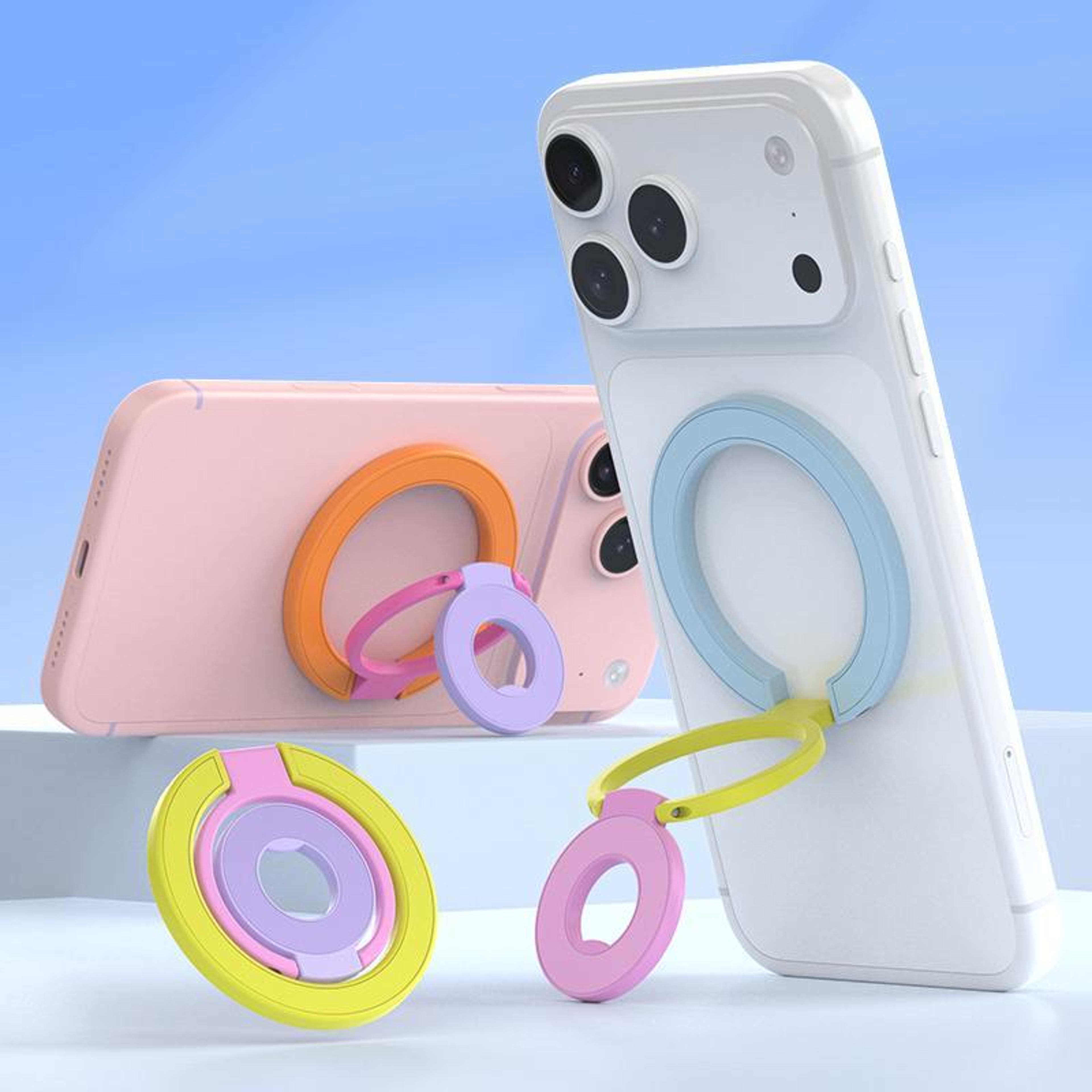 triple color magnetic phone holder with 360 rotating ring stand and foldable grip