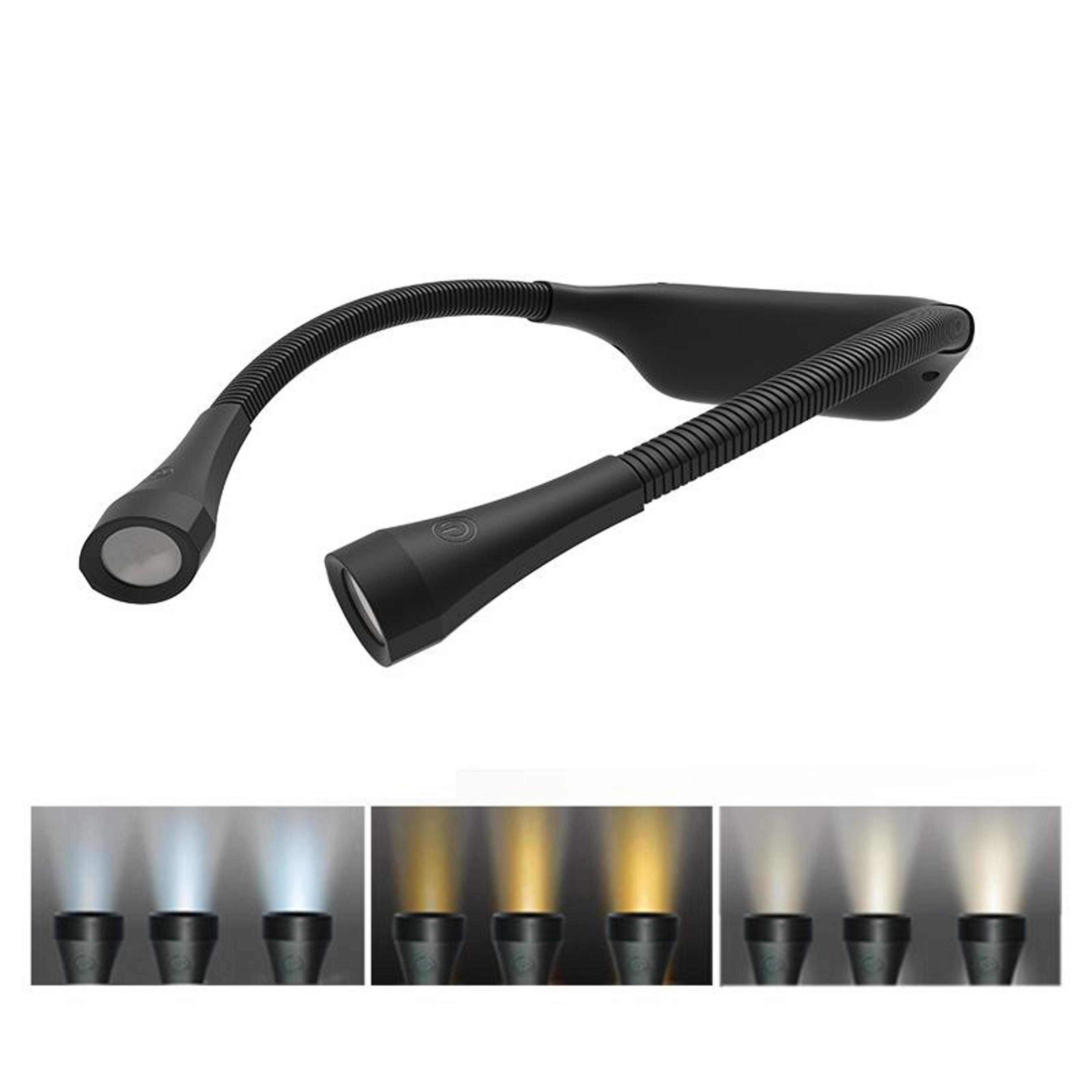usb rechargeable neck reading light with 3 color modes and stepless dimming for eye protection