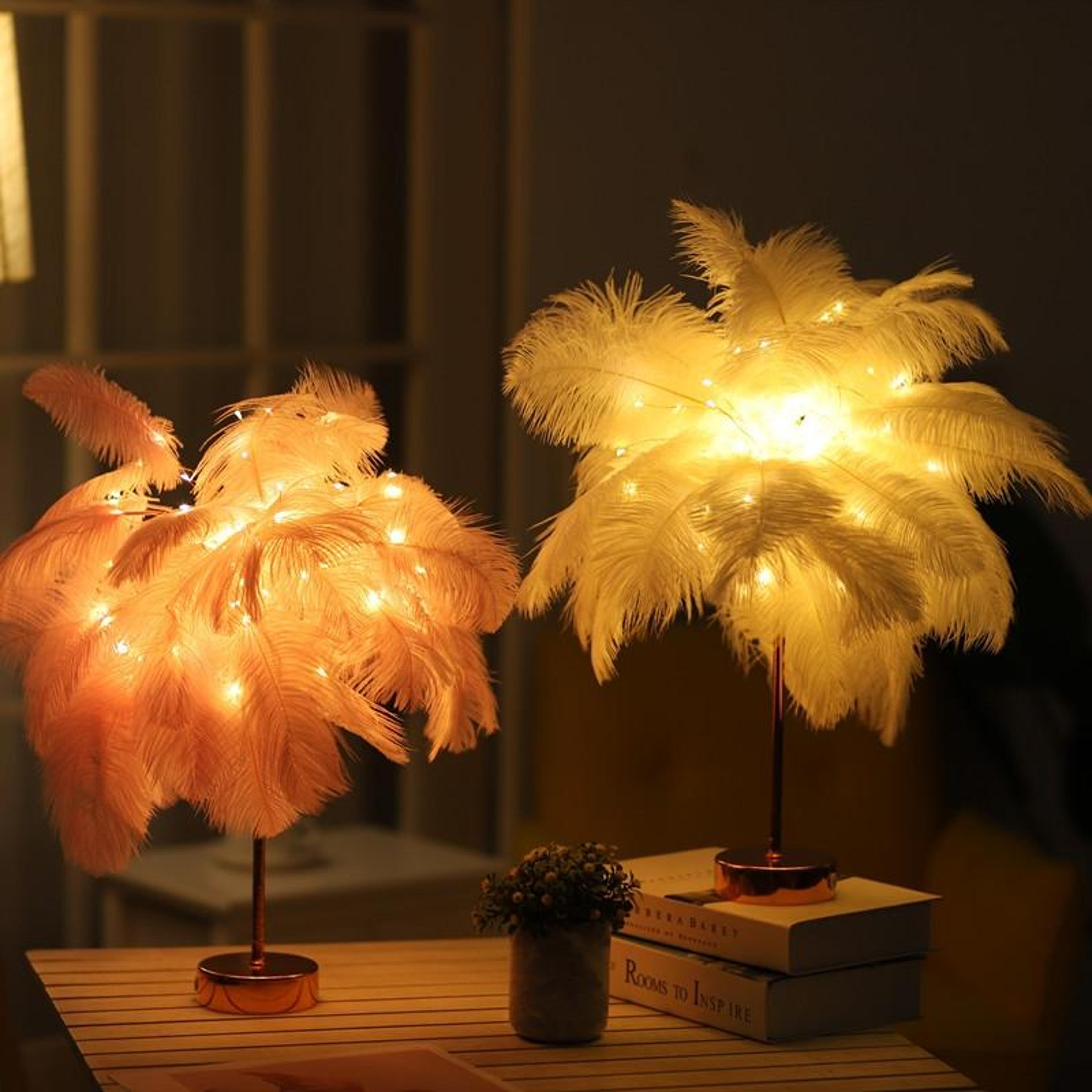ostrich feather table lamp led feather night light wireless decorative bedroom lamp with remote control