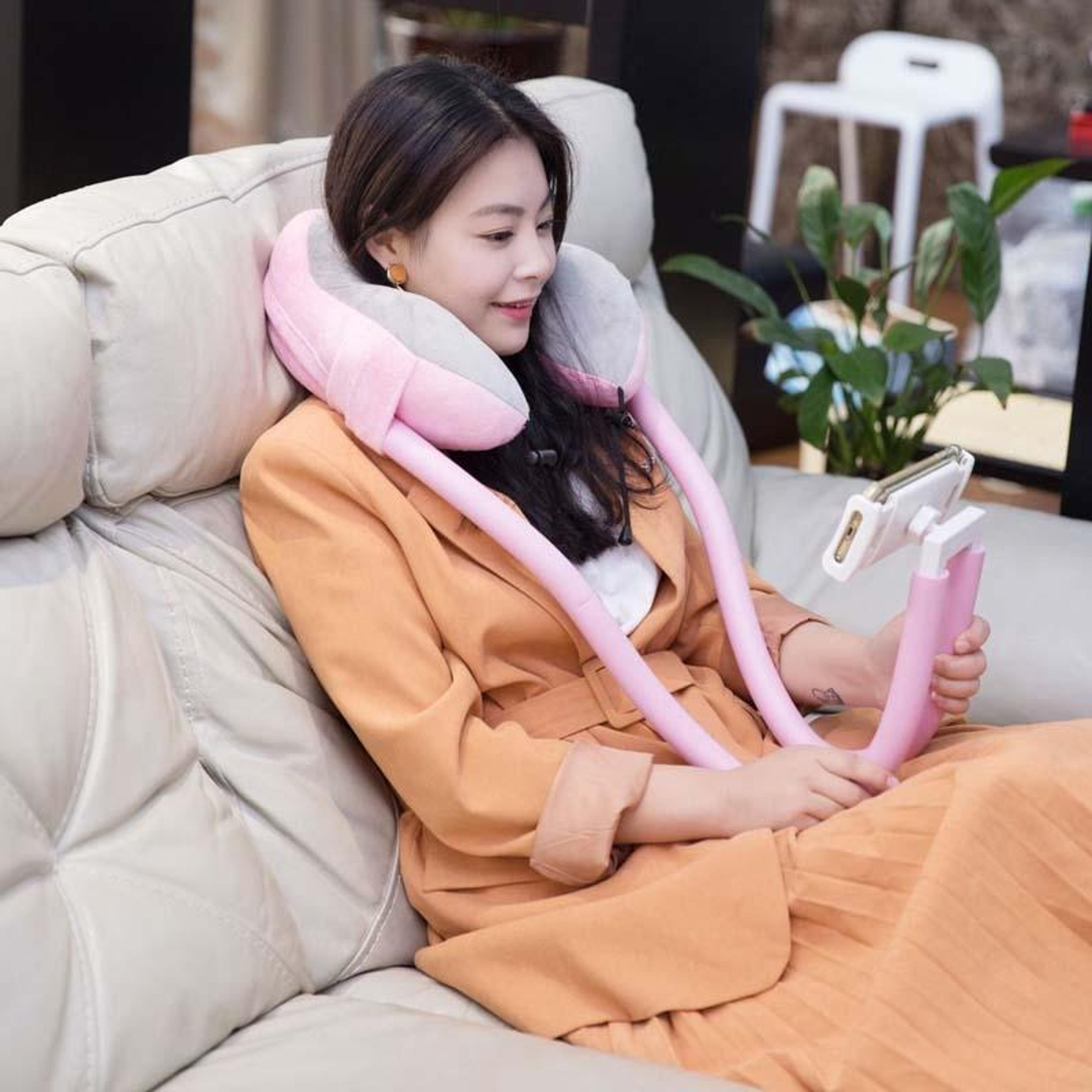hands free phone holder neck pillow with memory foam travel neck pillow and adjustable lazy phone holder