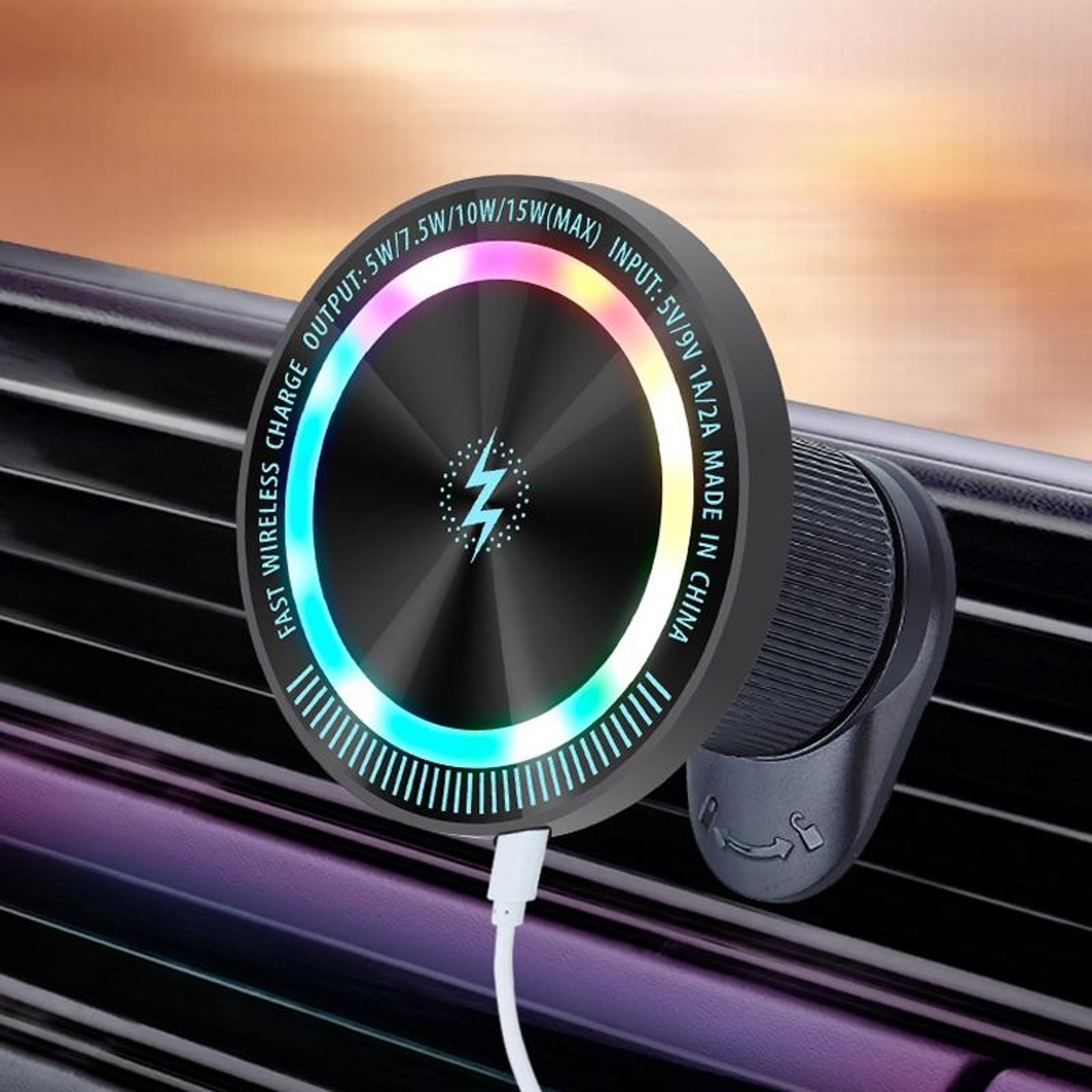 magsafe wireless charger 15w magnetic phone holder with colorful led light for car desk and dashboard
