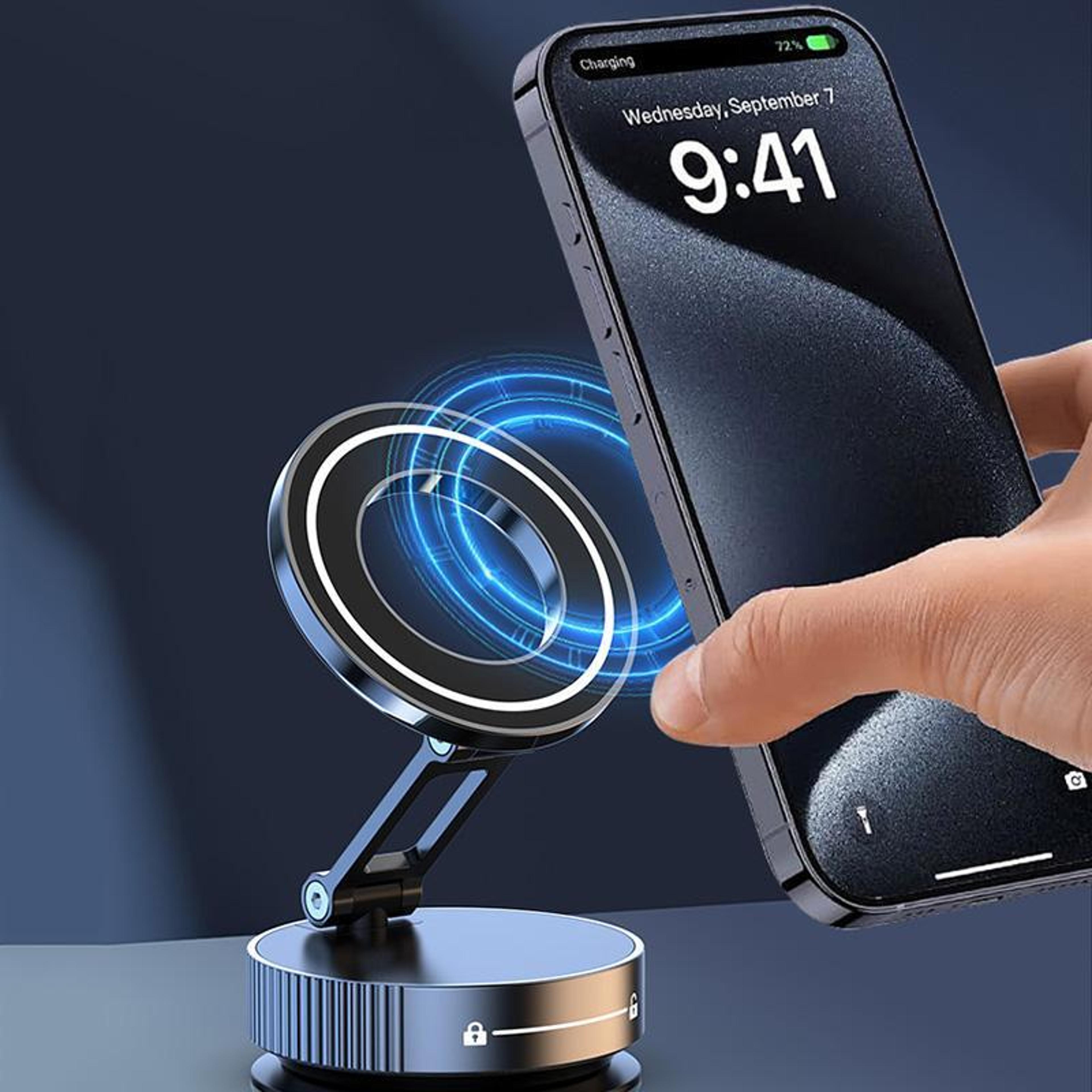 q89 magsafe phone holder foldable magnetic car mount with vacuum suction and 360° rotation