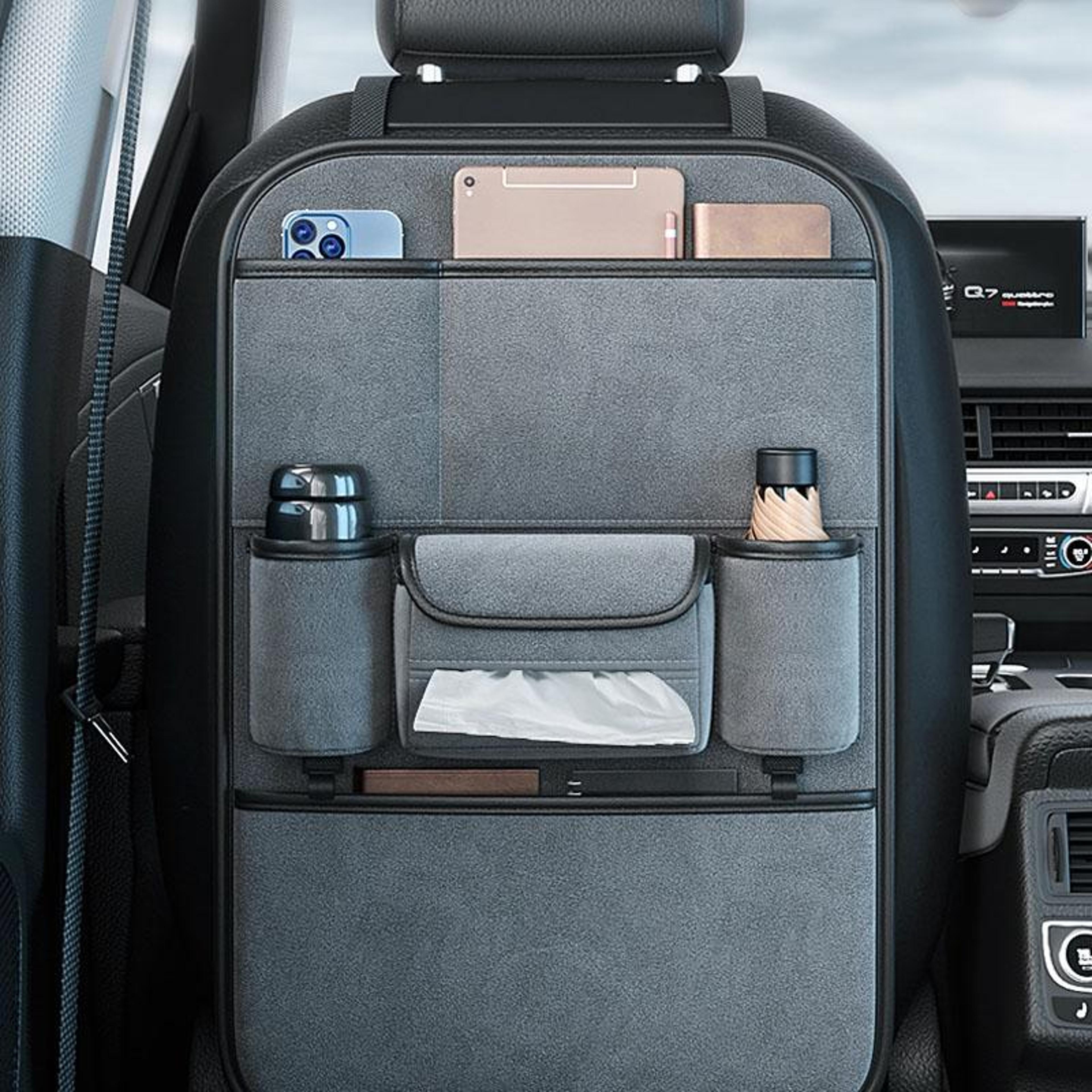 premium car seat organizer back seat storage bag with leather hanging pocket
