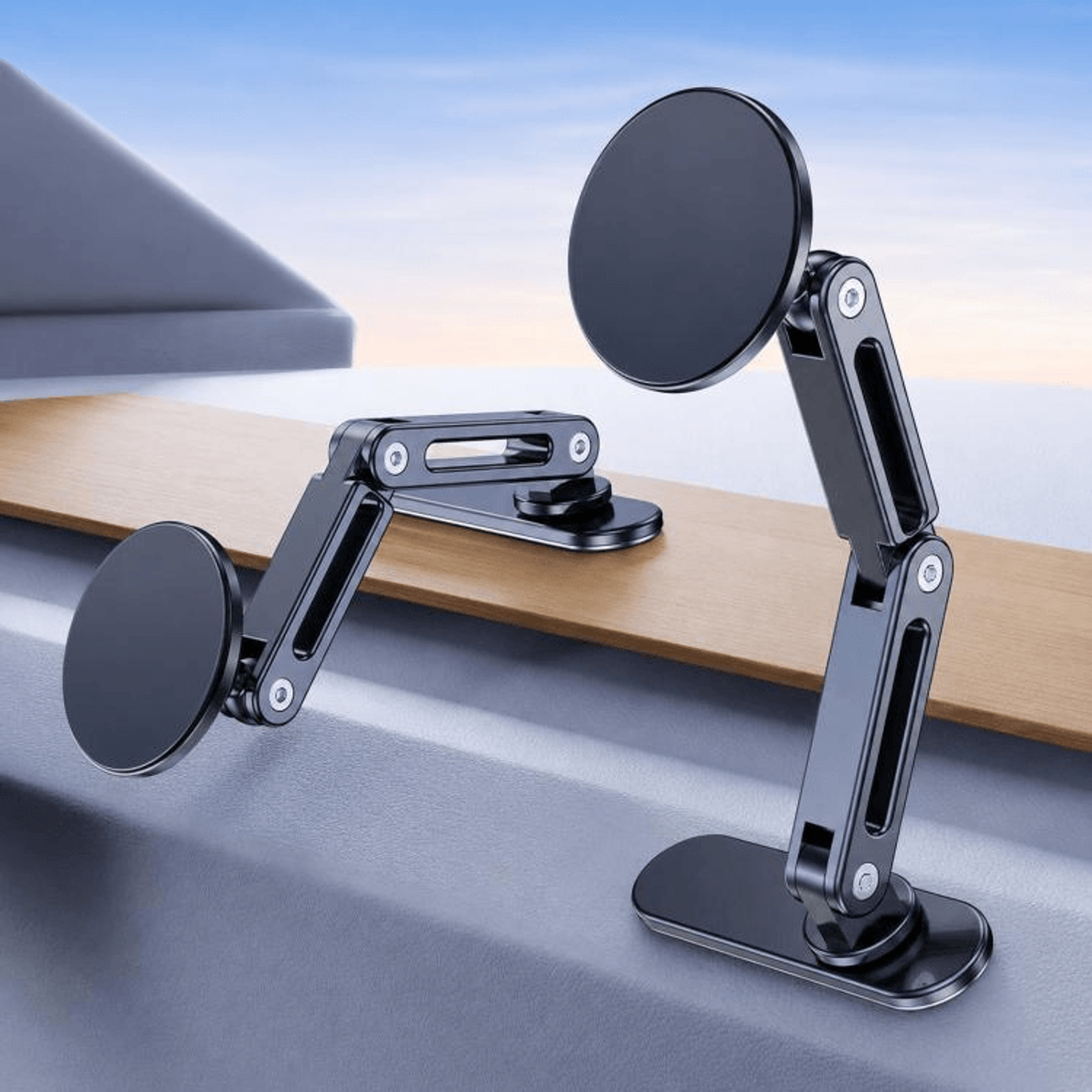 magnetic car phone mount adjustable dashboard phone holder with dual pivot arm for curved dashboards