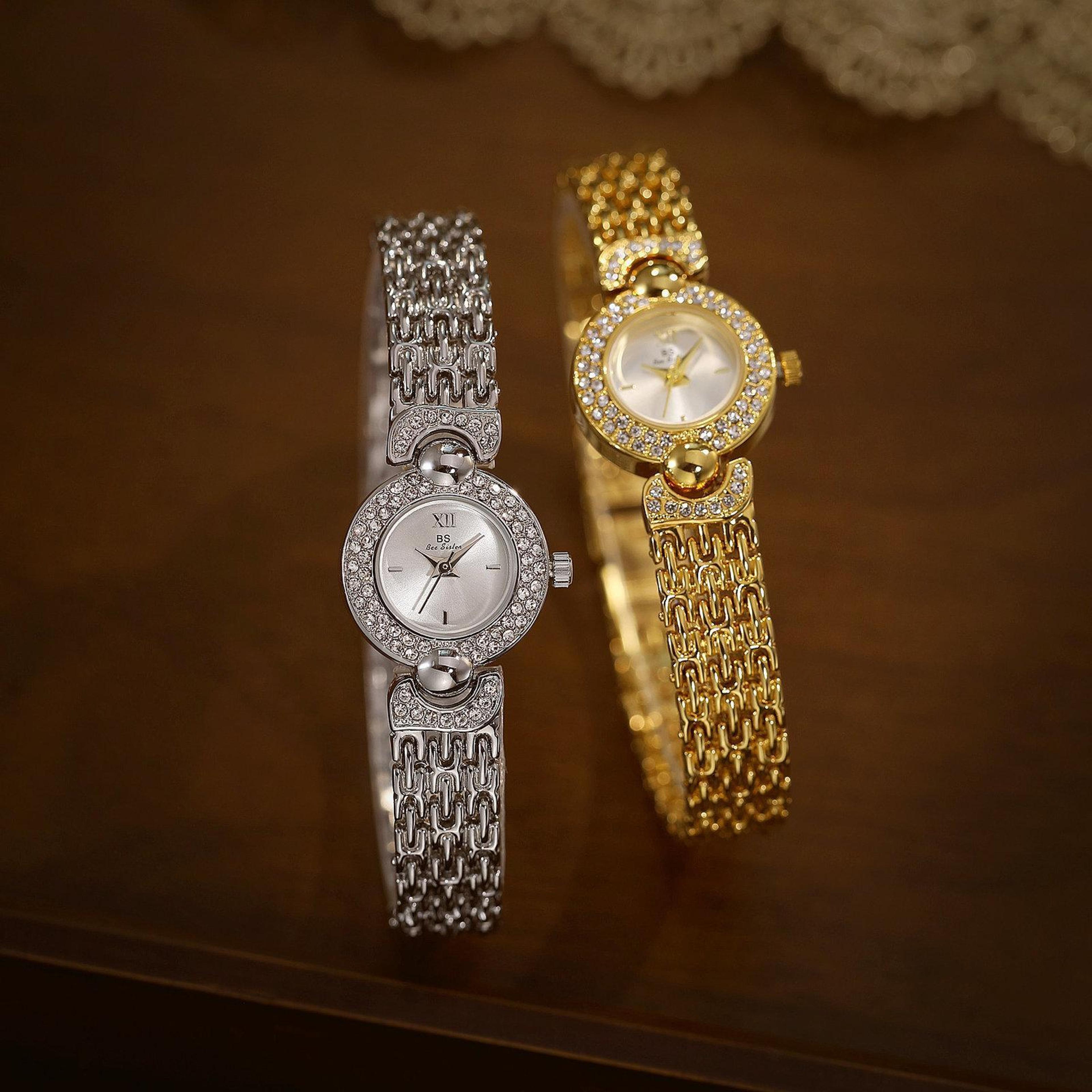 vintage women's bracelet watch rhinestone quartz dress watch with dainty roman dial