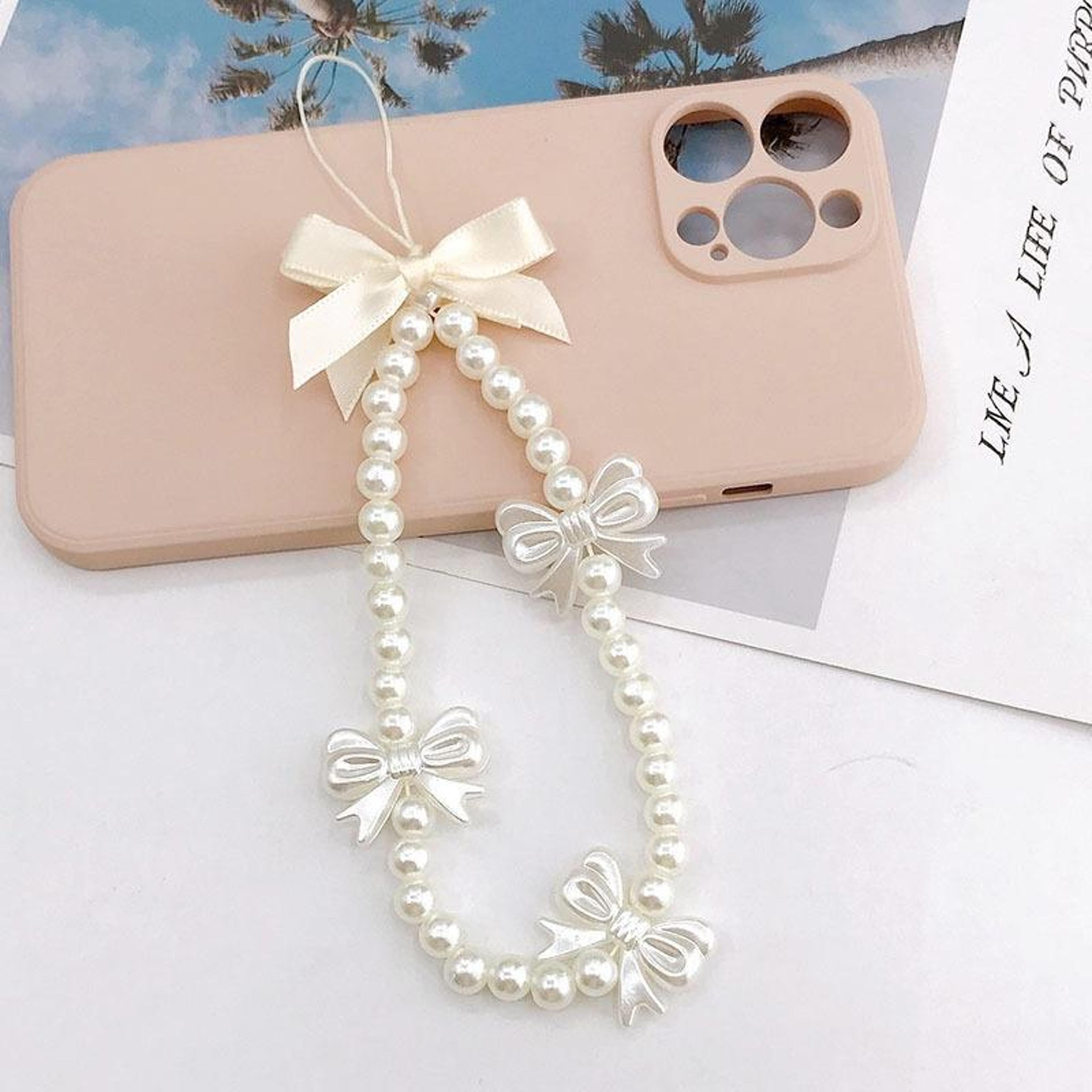 butterfly pearl phone charm handmade beaded phone wrist strap lanyard