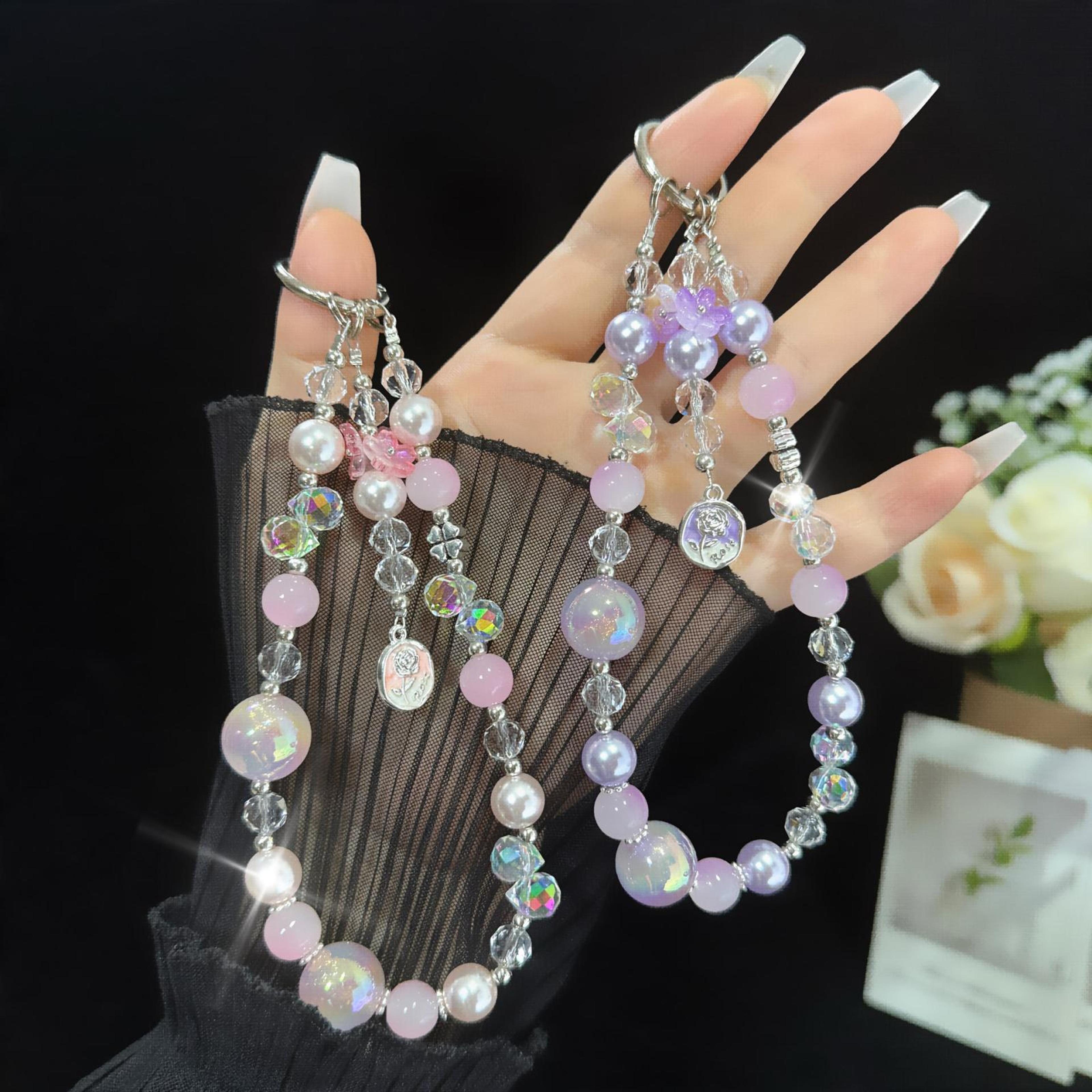 crystal phone chain anti lost phone wrist strap with elegant pearl charm