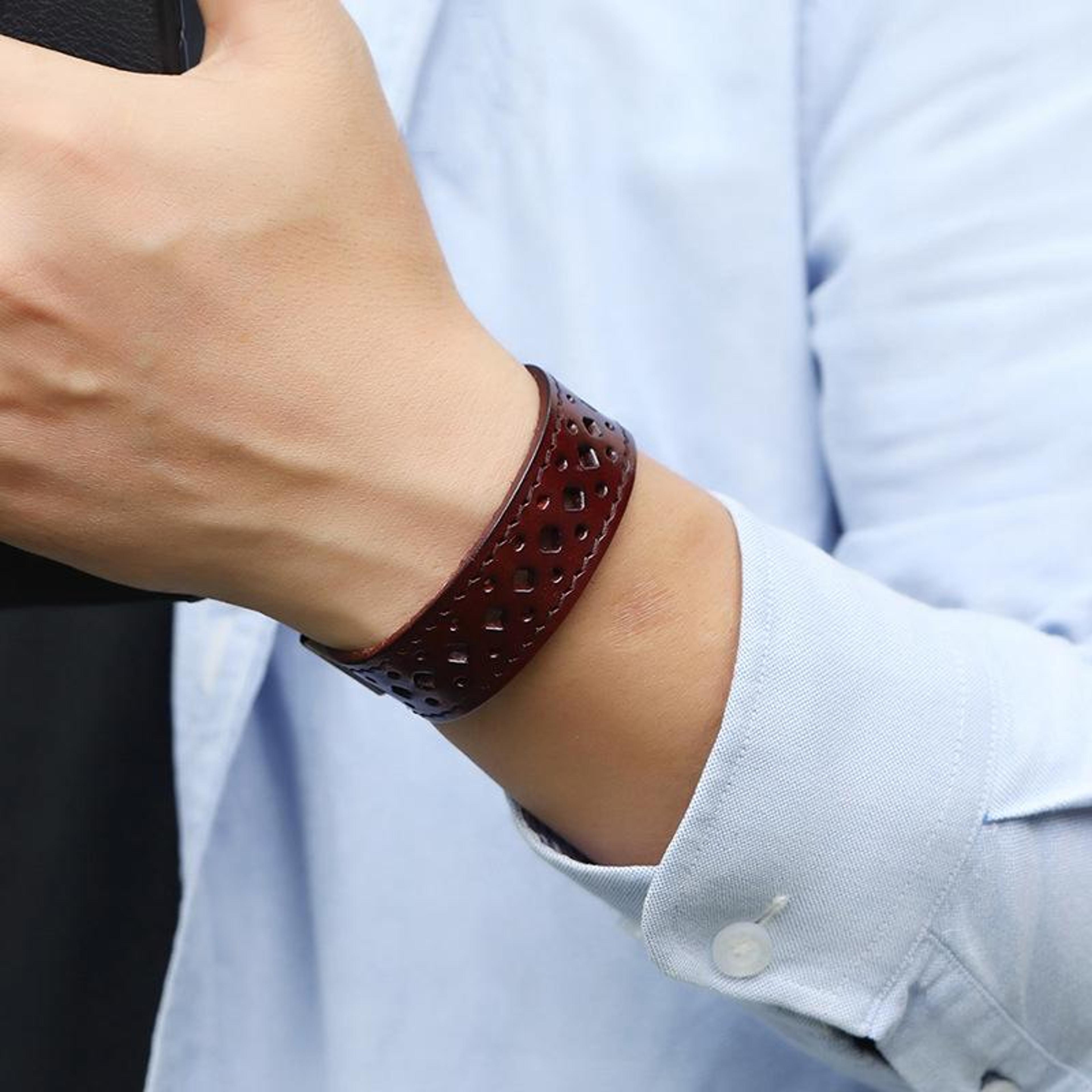 vintage leather bracelet unisex retro hollow cuff personalized wristband