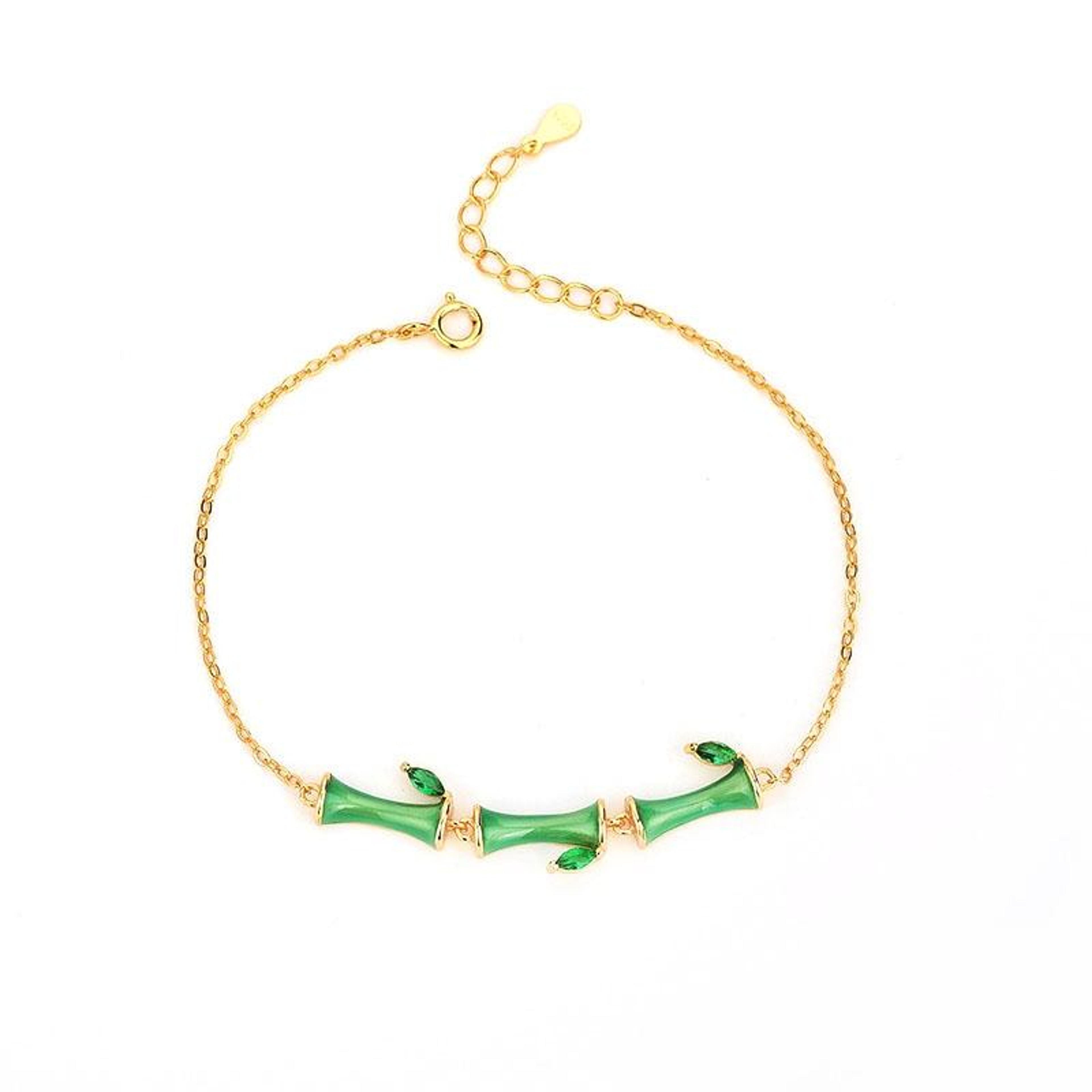s925 sterling silver bracelet bamboo design with green zircon elegance