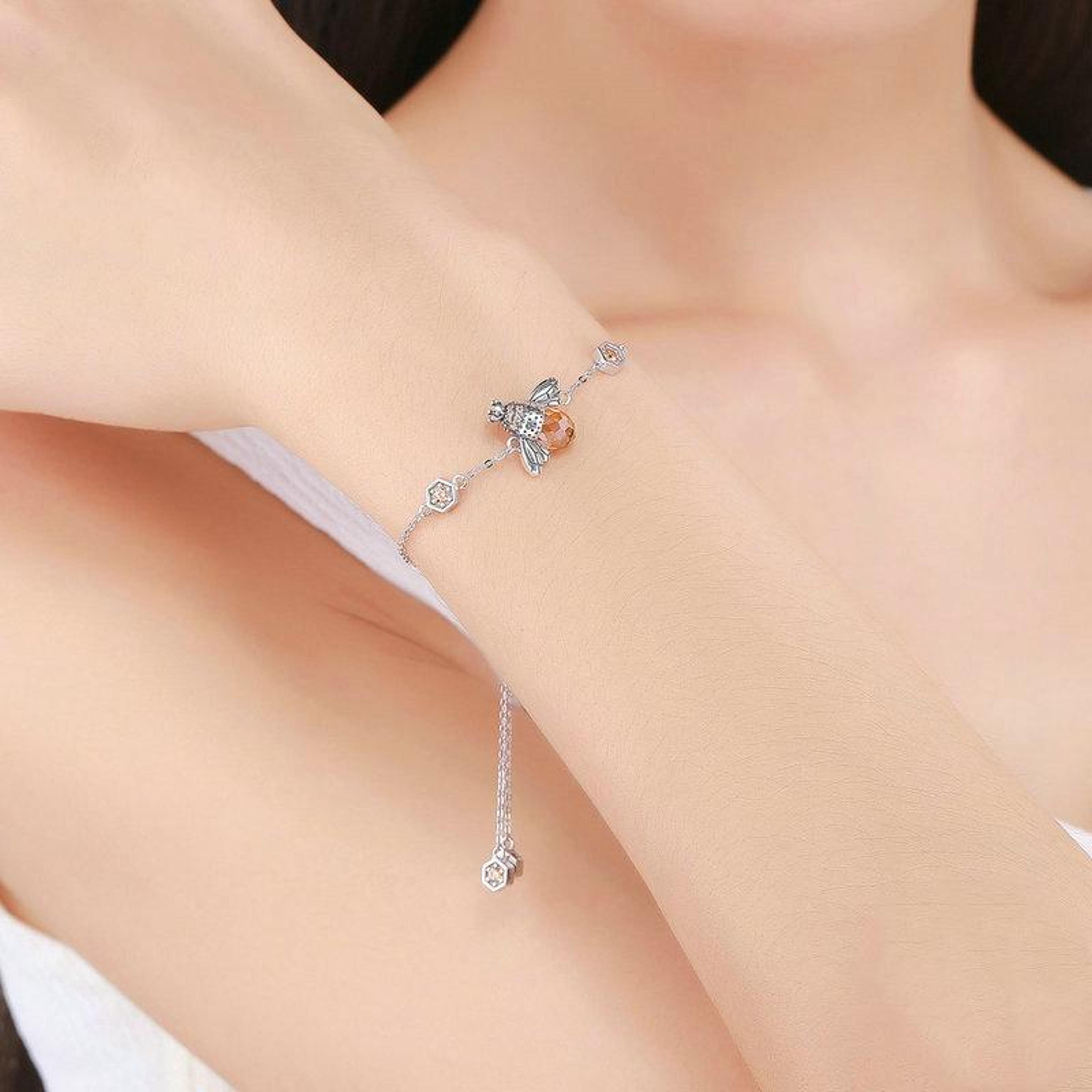 little bee sterling silver bee bracelet with zircon silver adjustable bracelet for women