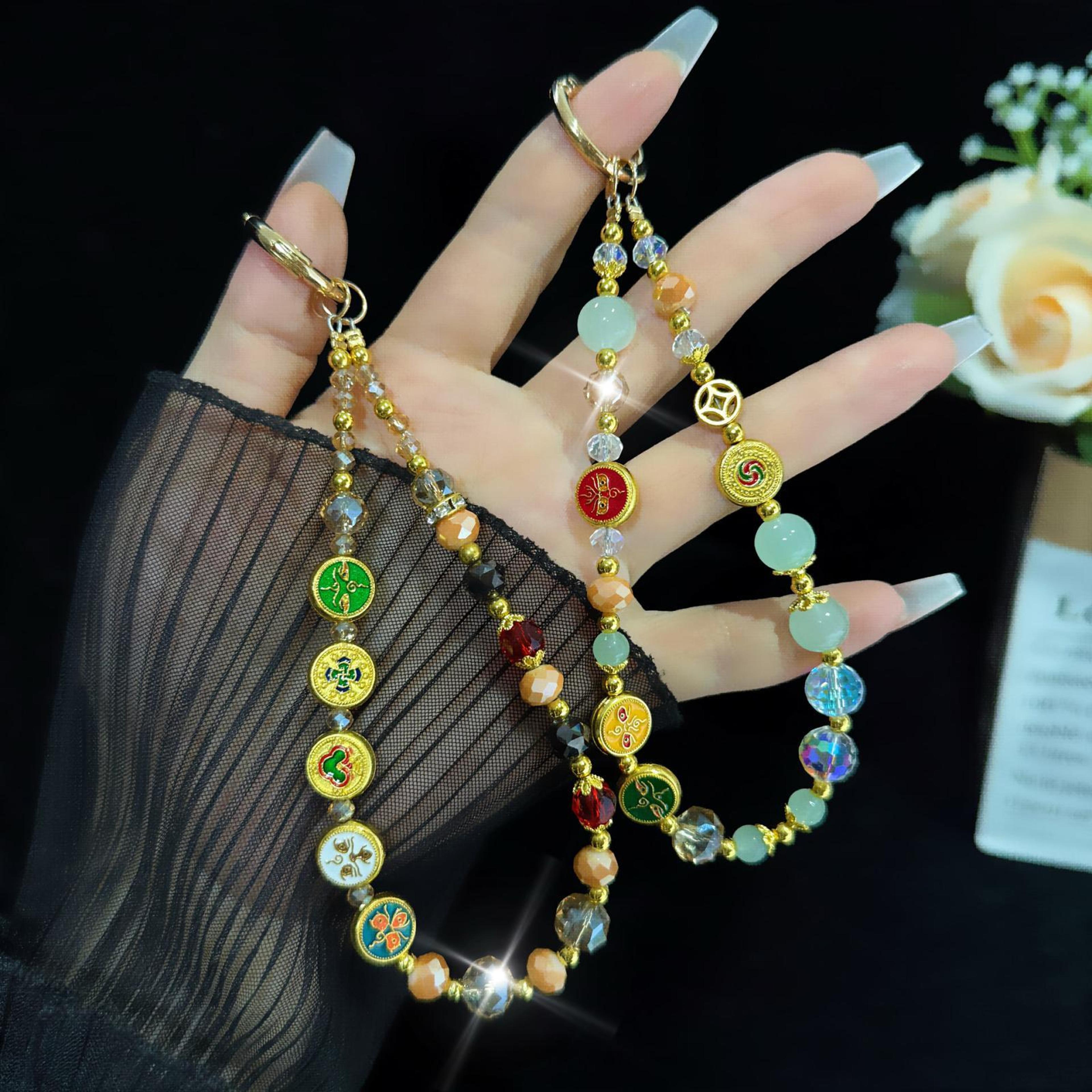 lucky charm crystal phone wrist strap anti drop phone lanyard with patch