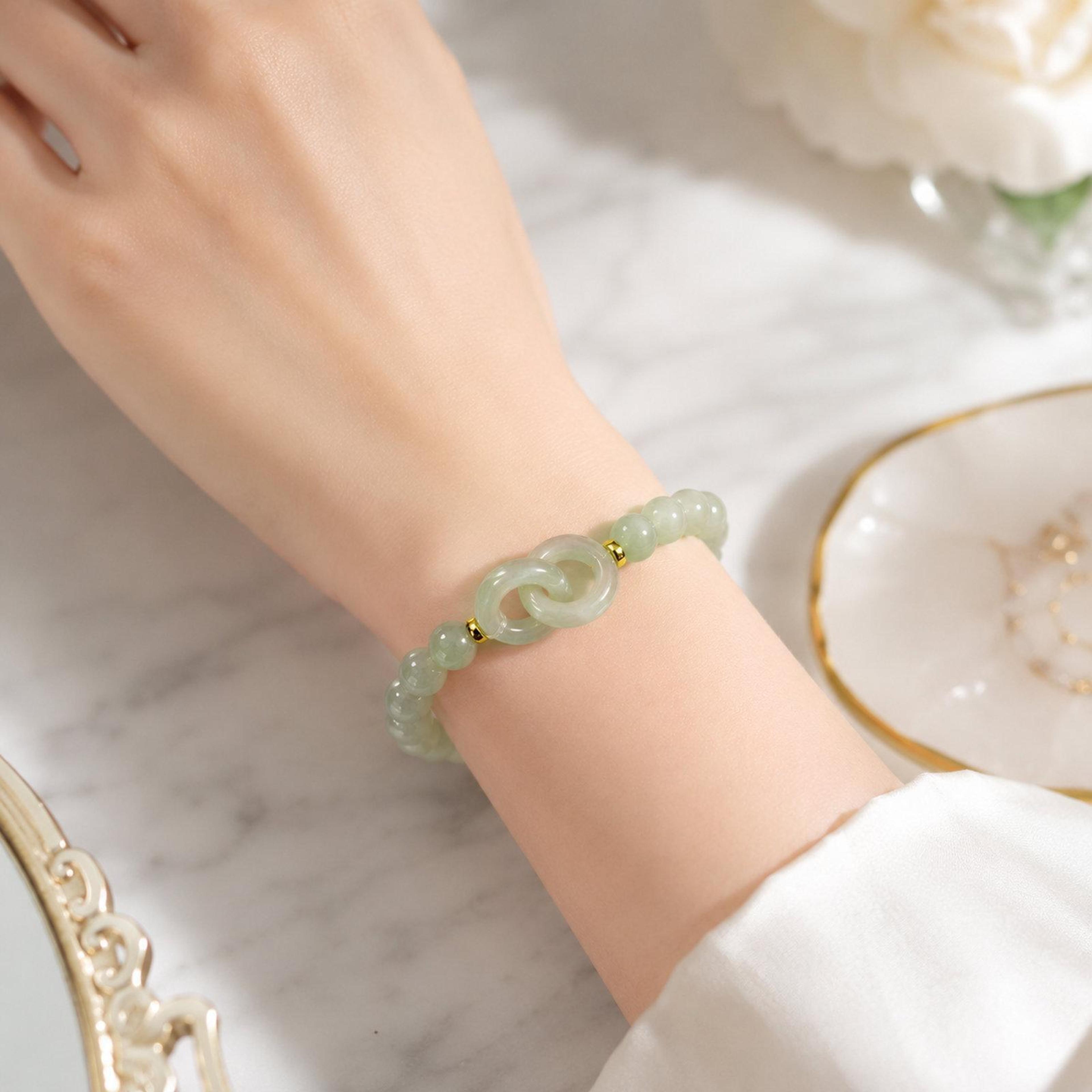 elegant jade beaded bracelet green glass gemstone stretch bracelet for women gift