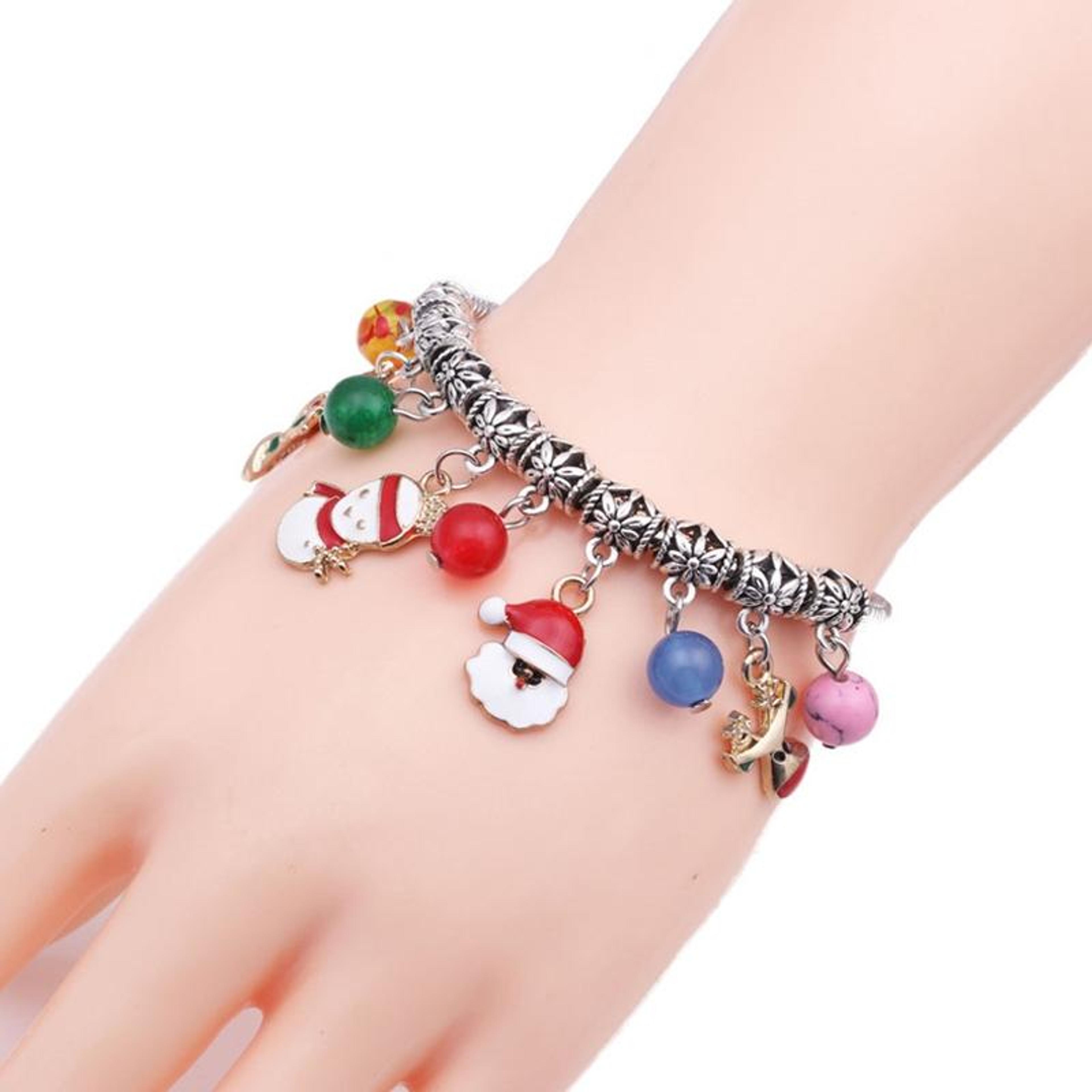christmas bracelet with santa charm and agate beads holiday jewelry for women