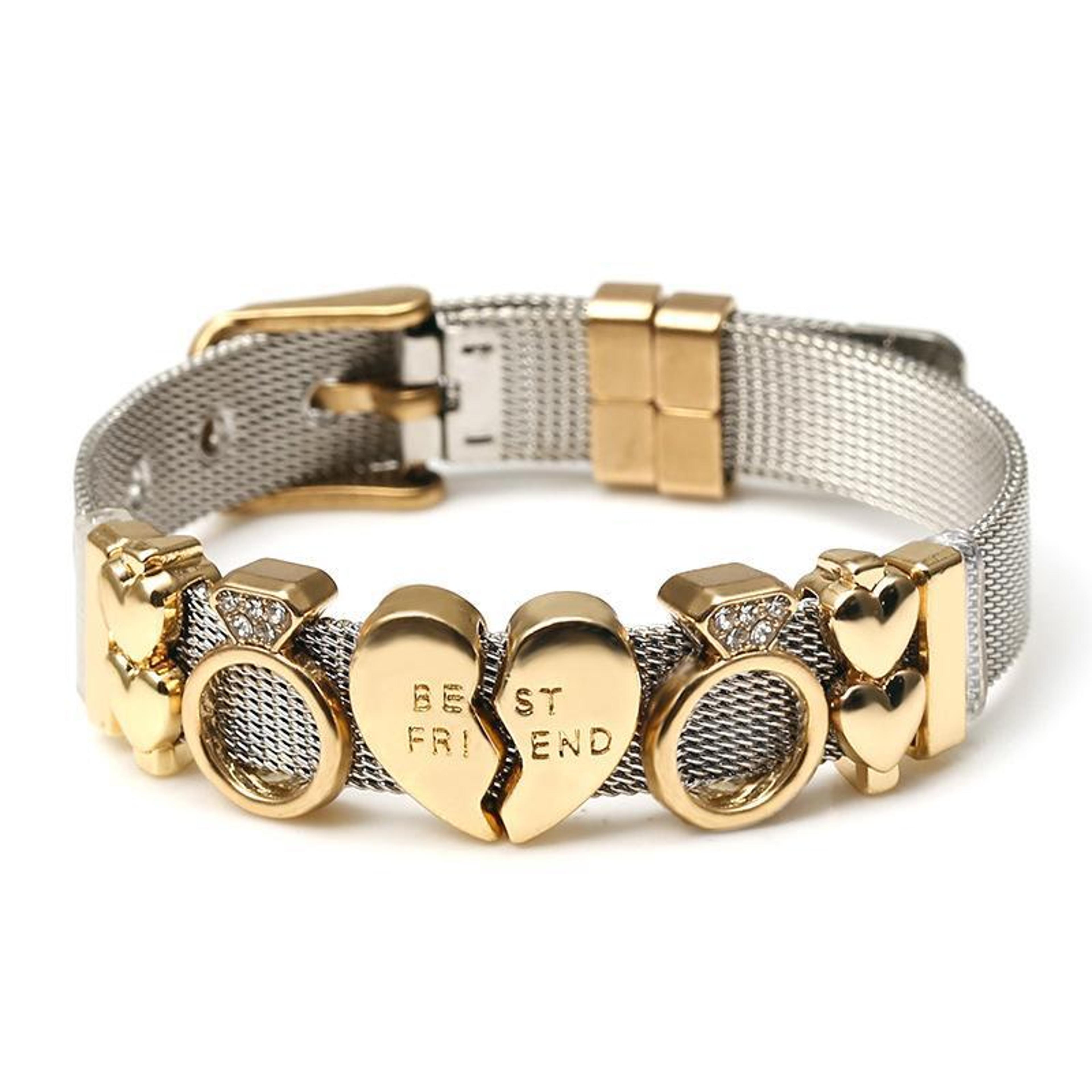 two tone stainless steel bracelet heart mesh couple bracelet with electroplated finish
