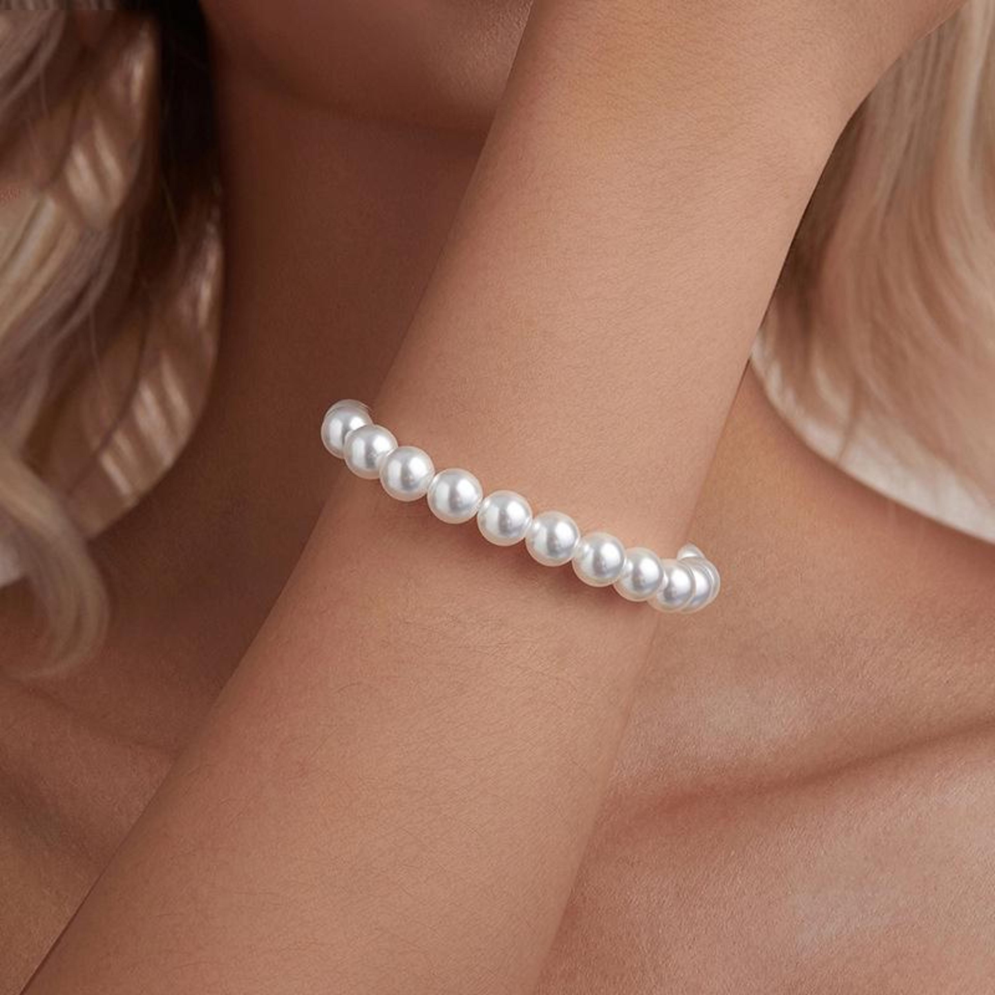 elegant sterling silver bracelet with pearl platinum plated women jewelry