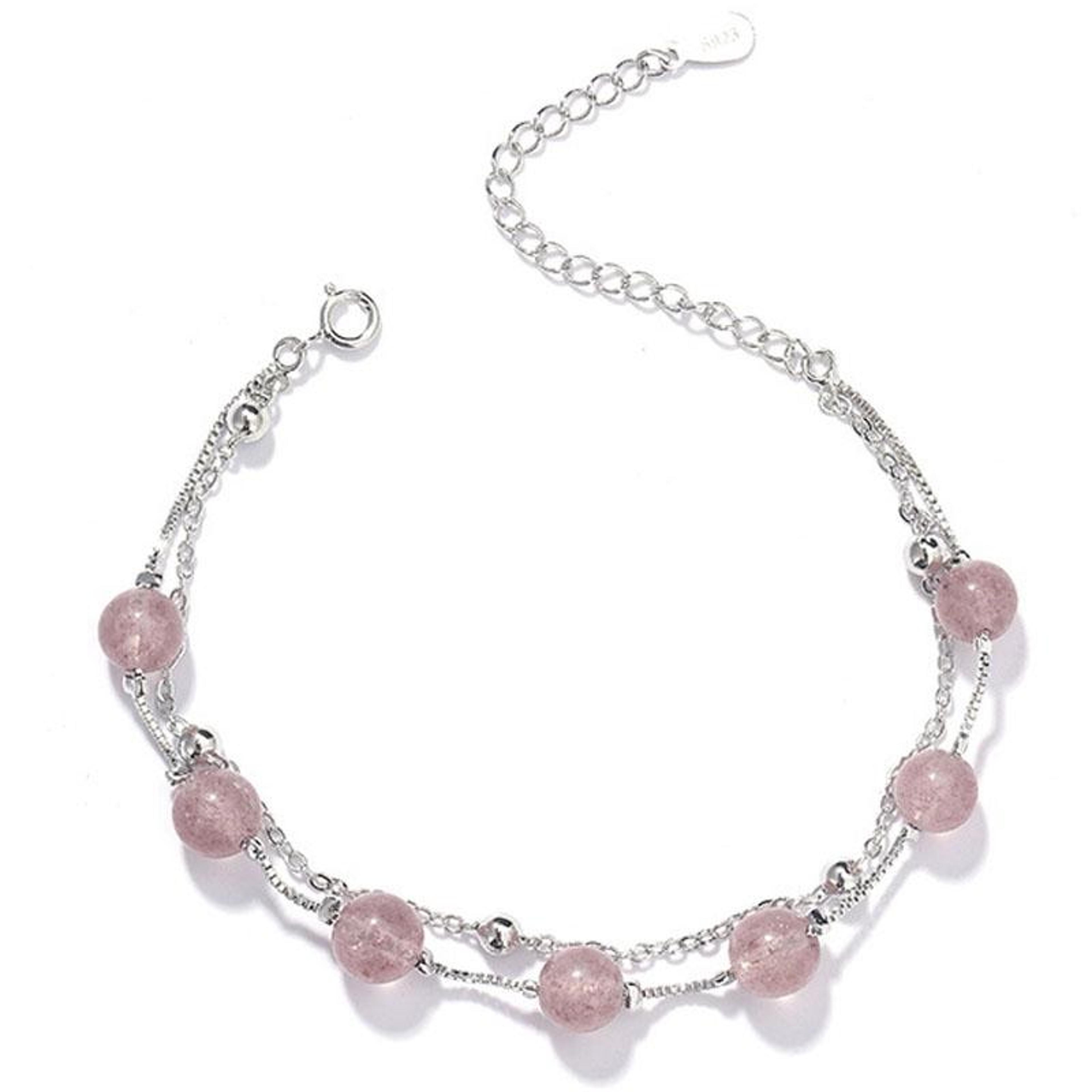 silver crystal bracelet for women double layer natural bead jewelry
