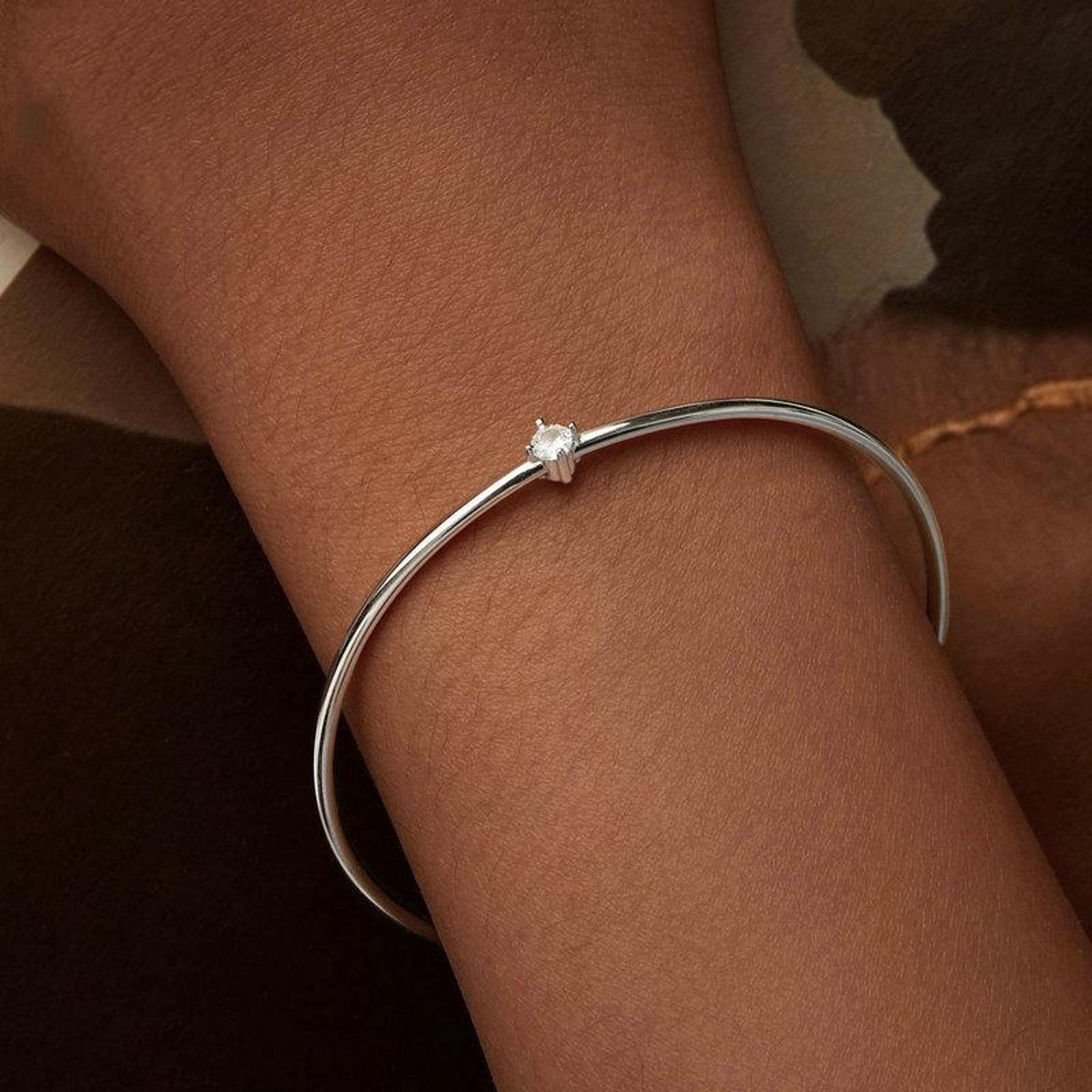 silver bracelet platinum plated zircon thin bracelet for women