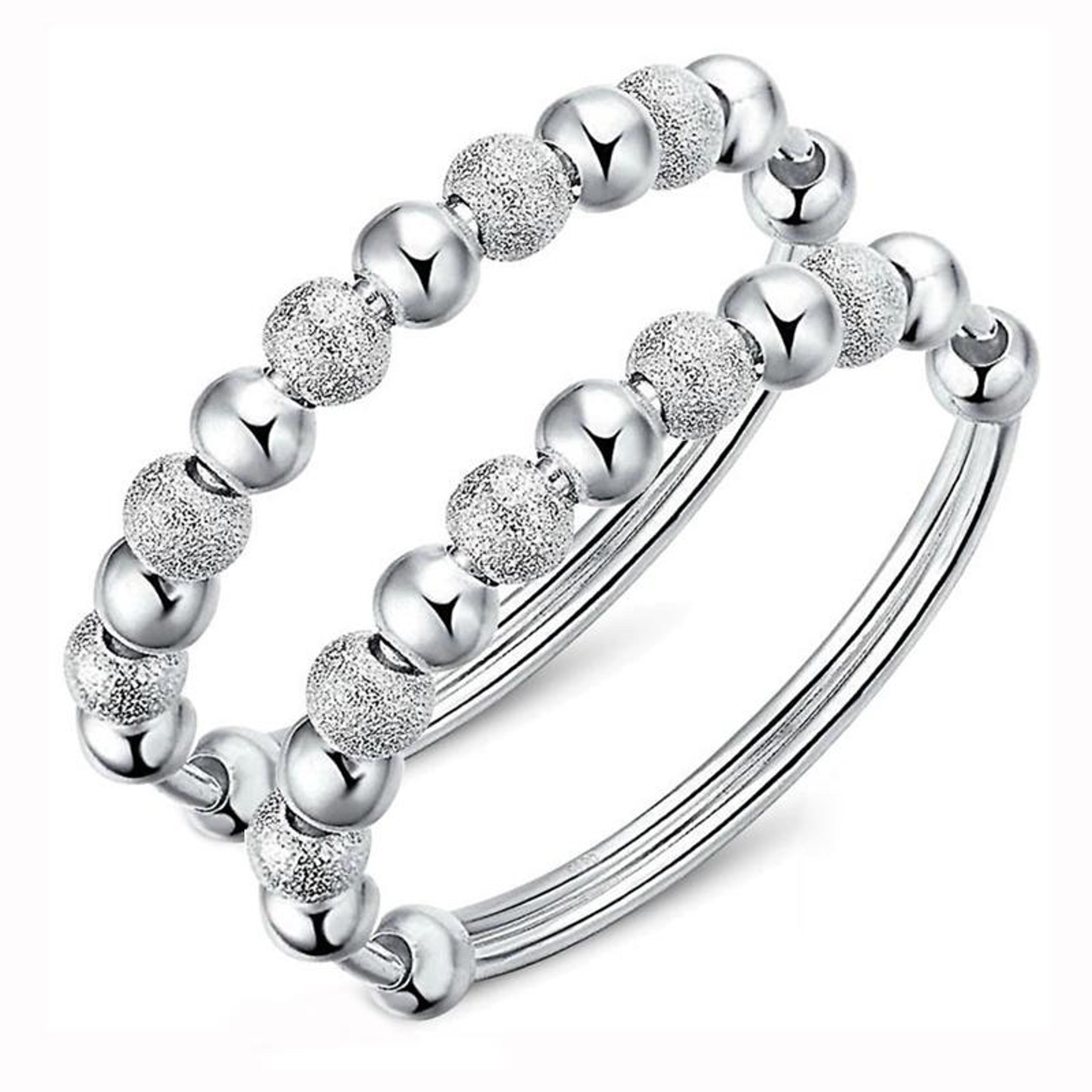 elegant beaded bracelet set for women silver plated women's copper bracelet 2 pcs stackable jewelry