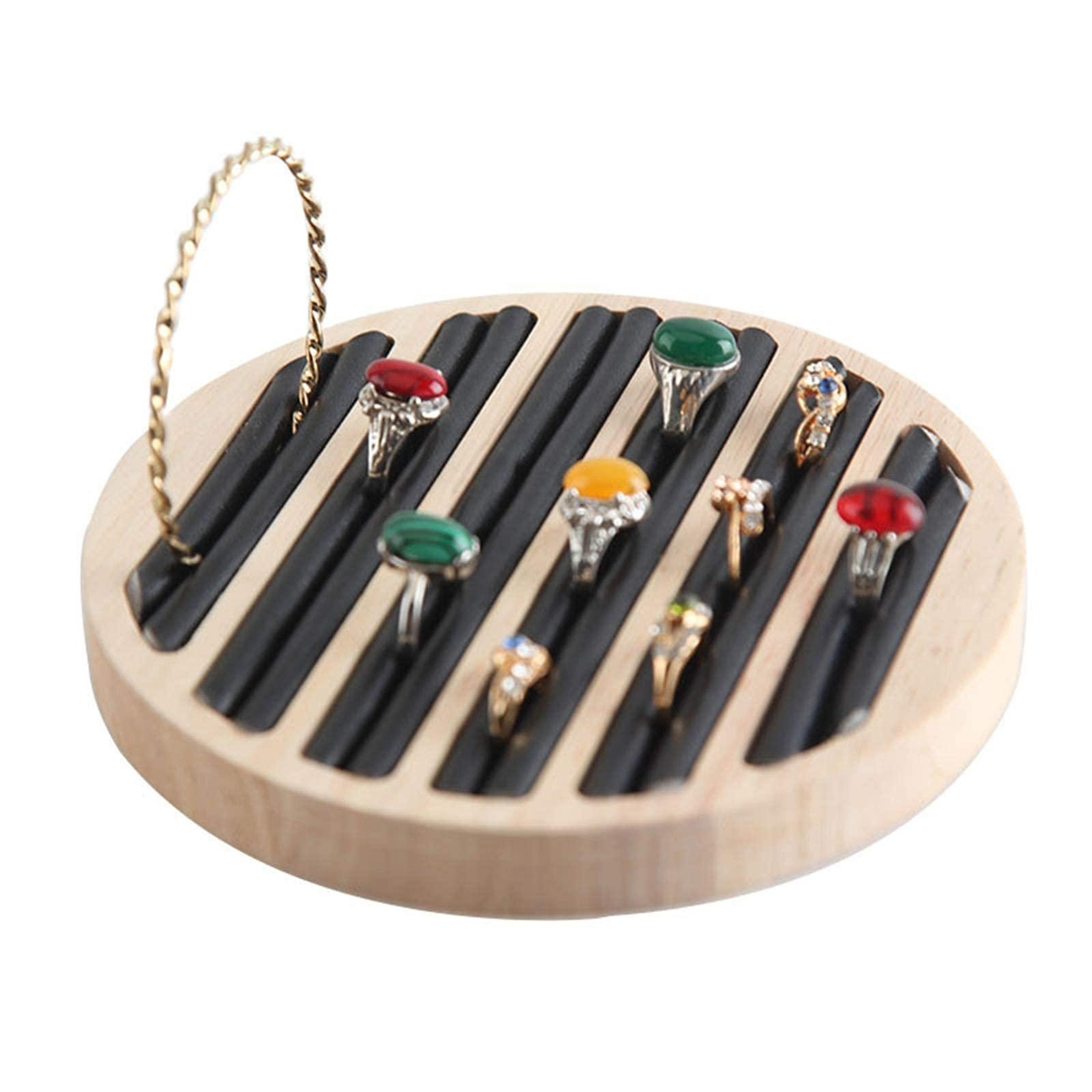 solid wood jewelry display tray with velvet ring and bracelet organizer